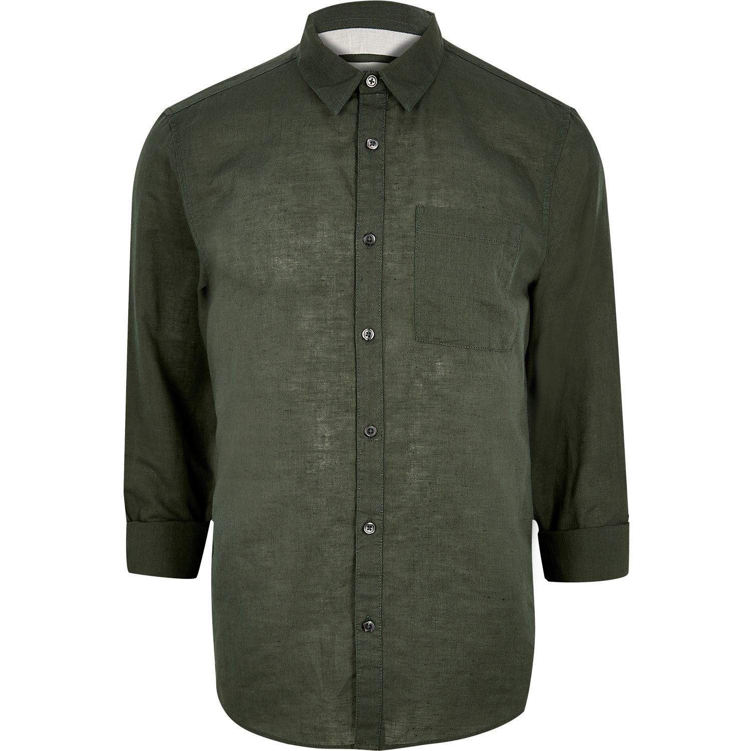 Lyst - River Island Dark Green Linen-rich Shirt in Green for Men
