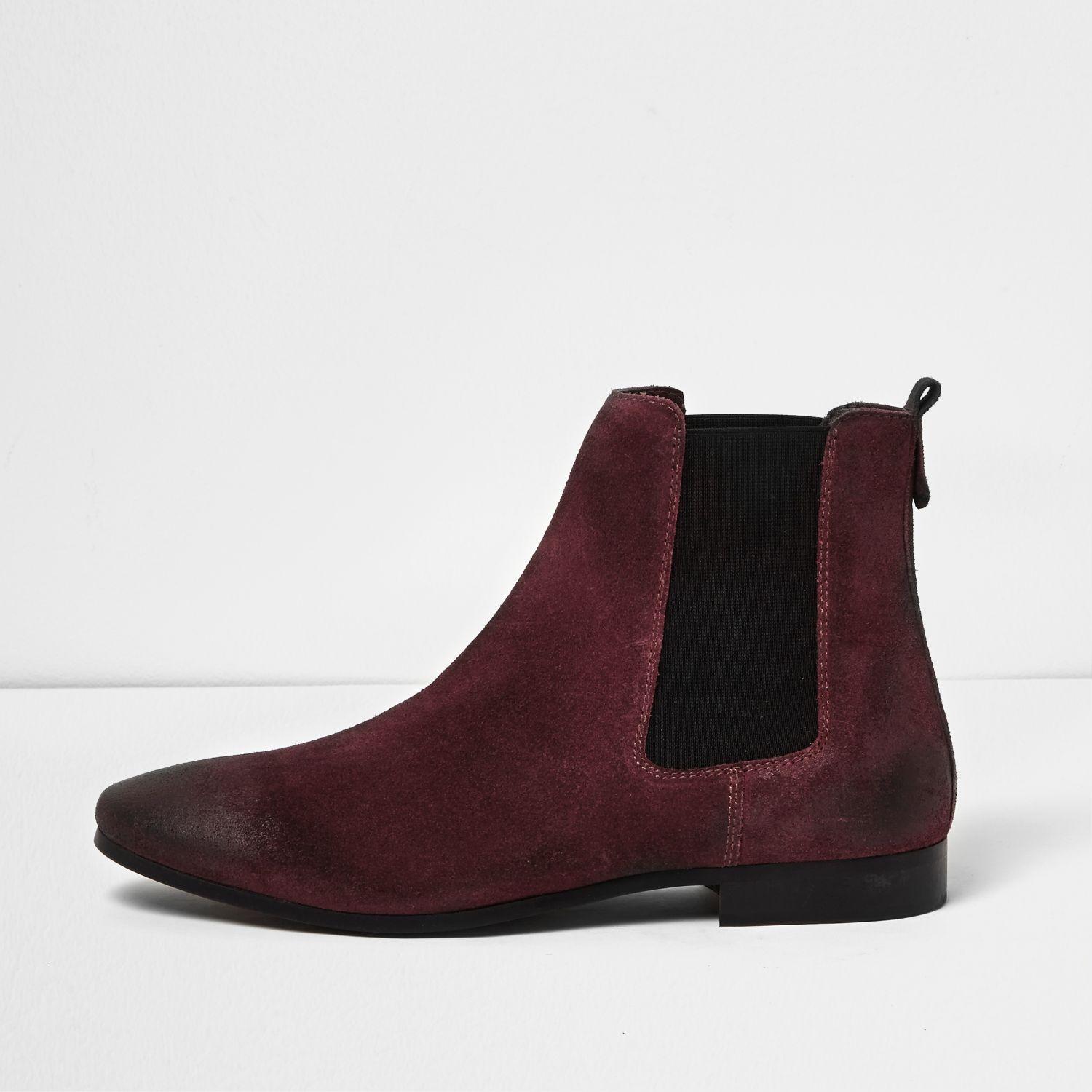 Lyst - River Island Burgundy Suede Tall Chelsea Boots in Red for Men