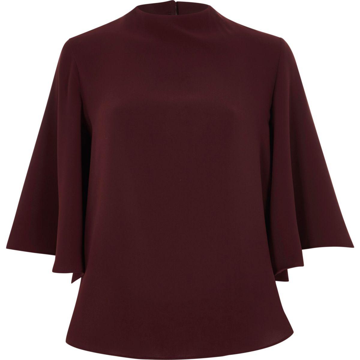 Lyst - River island Dark Red High Neck Cape Sleeve Top Dark Red High ...