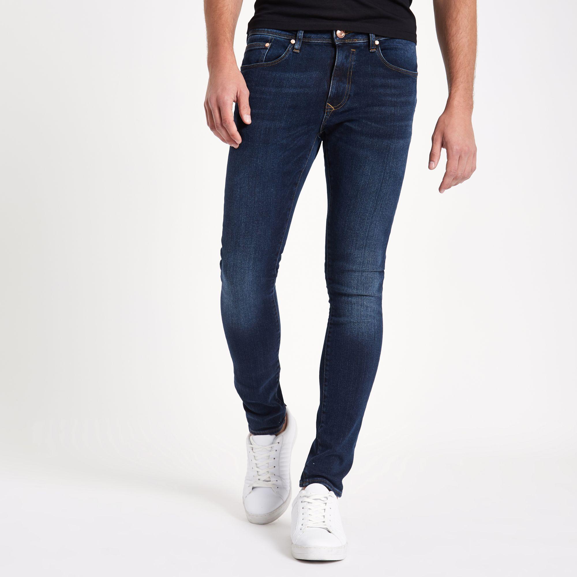 River Island Denim Dark Danny Super Skinny Stretch Jeans in Blue for ...