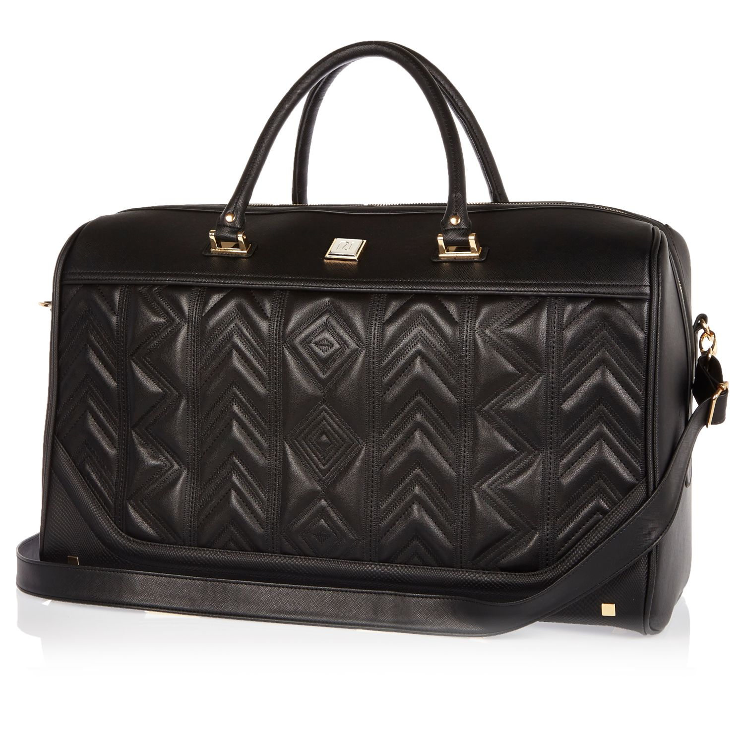 Lyst - River Island Black Embroidered Weekend Bag in Black