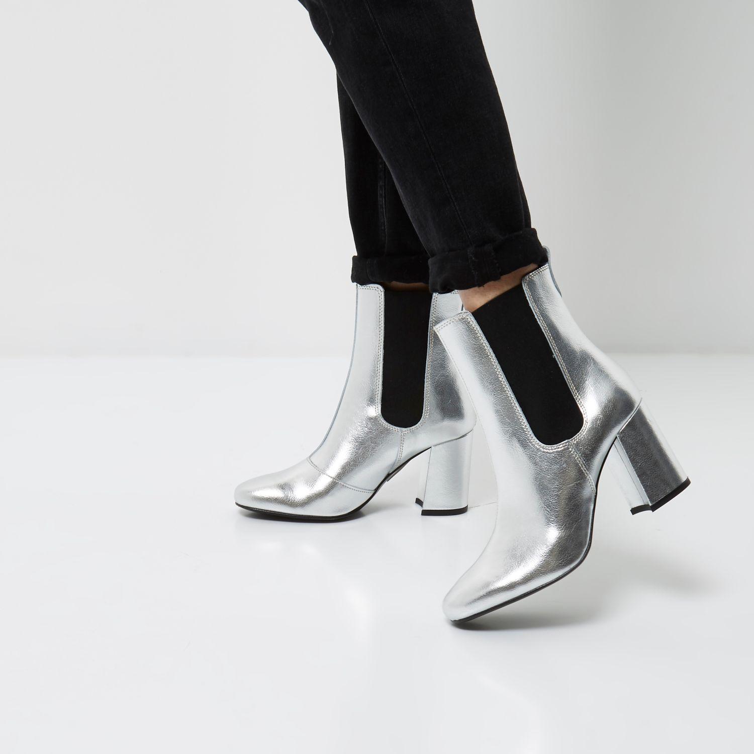 womens leather block heel ankle boots