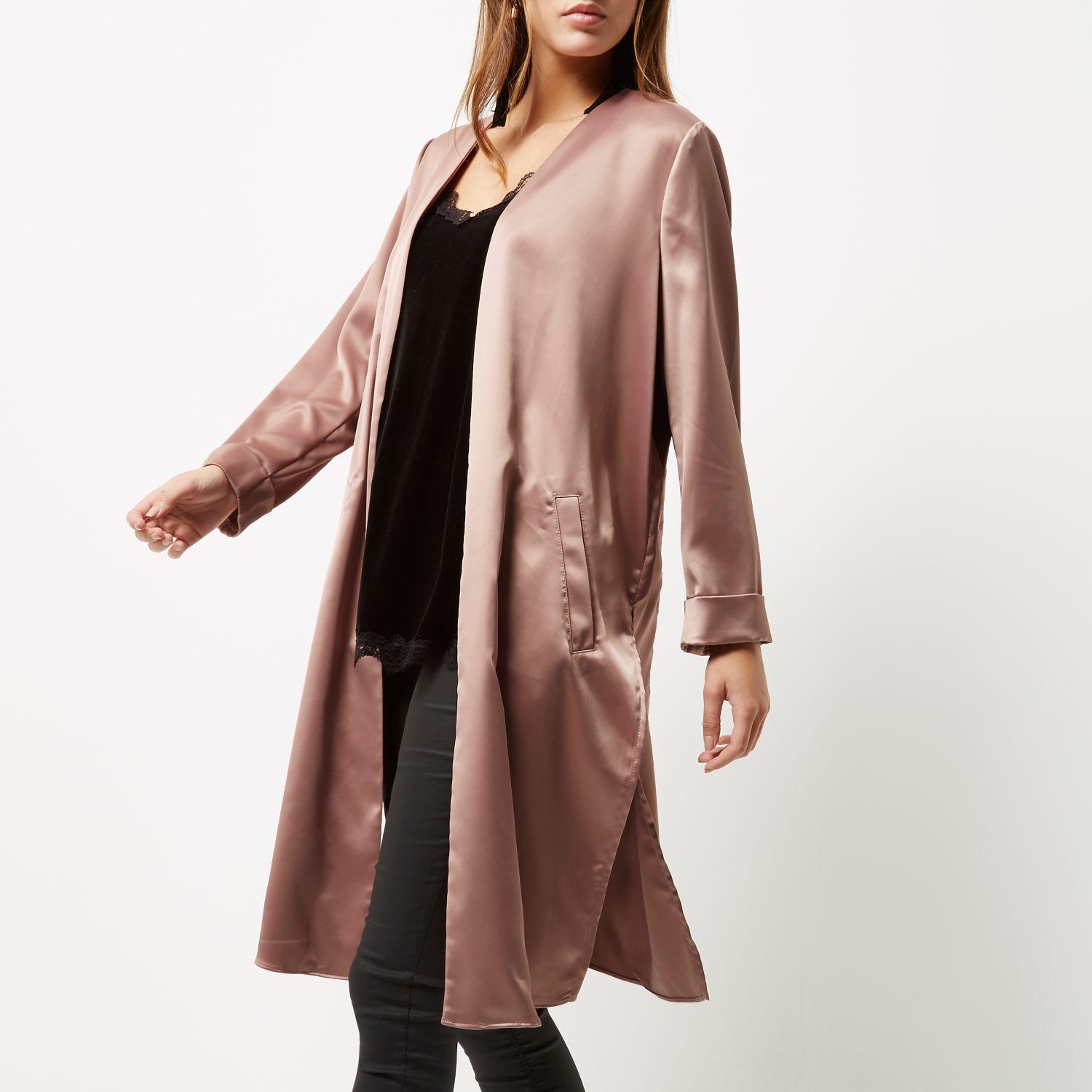 River island Pink Embroidered Duster Jacket in Pink Lyst