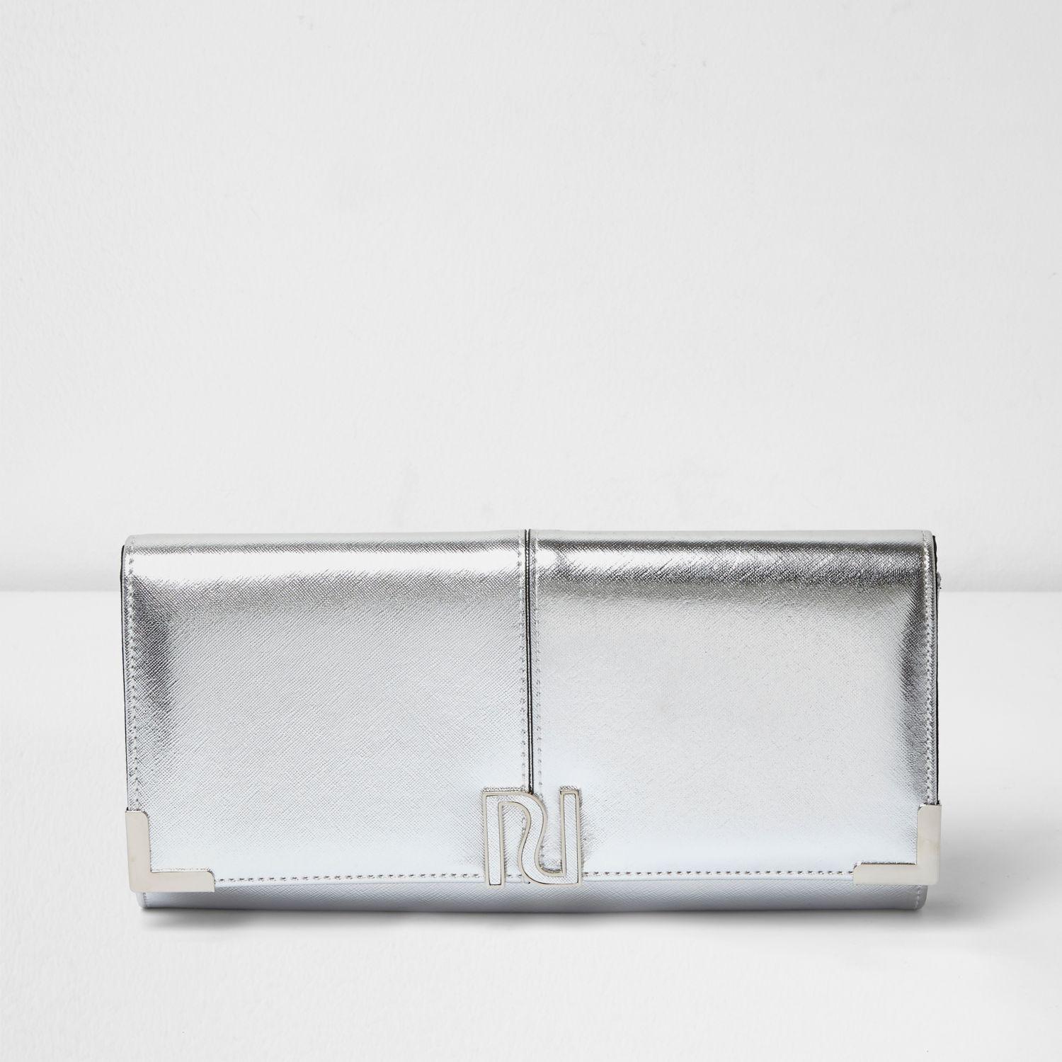 Lyst River Island Silver Panel Foldover Clutch Bag In Metallic Gallery