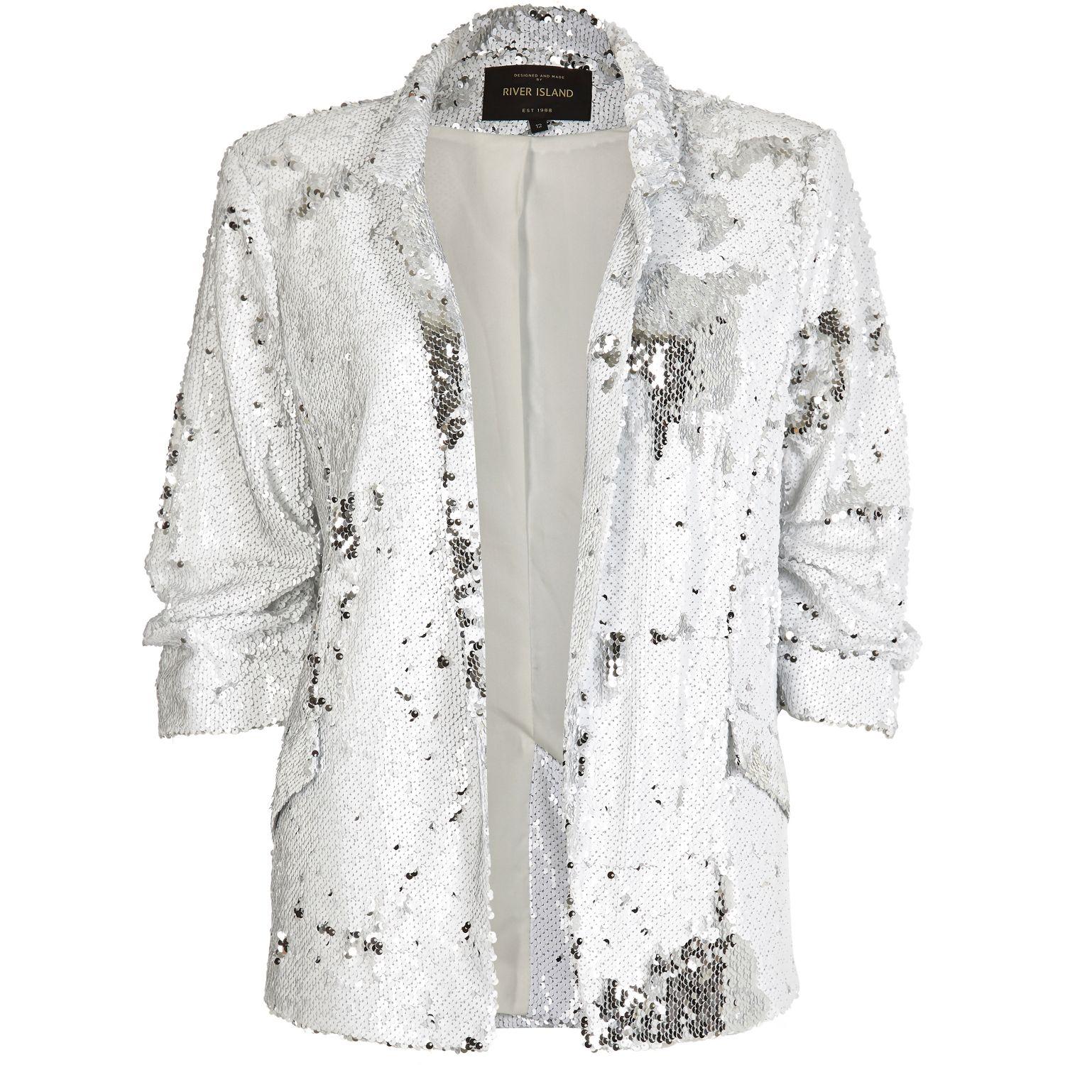 Lyst River Island White Sequin Blazer in White