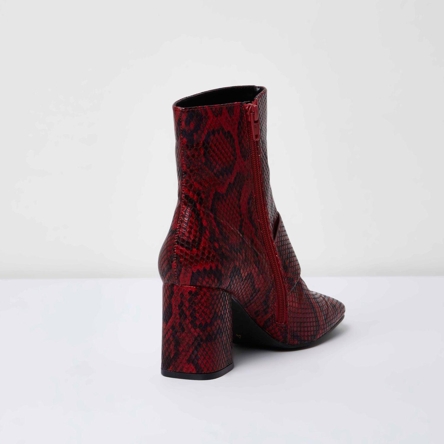 Lyst - River Island Red Snakeskin Buckle Ankle Boots in Red