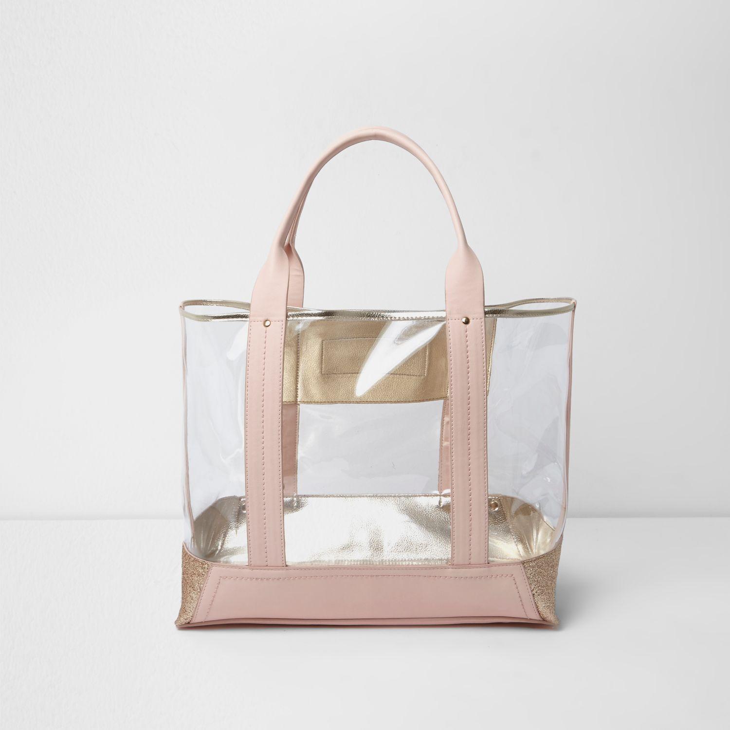 River Island Pink Perspex Glitter Panel Beach Tote Bag in Pink Lyst