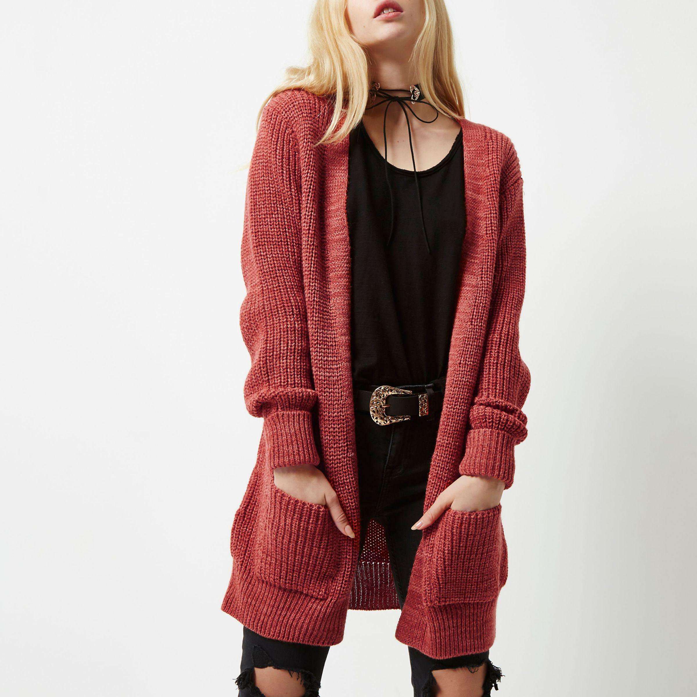 Lyst River Island Pink  Longline Oversized  Knit Cardigan  