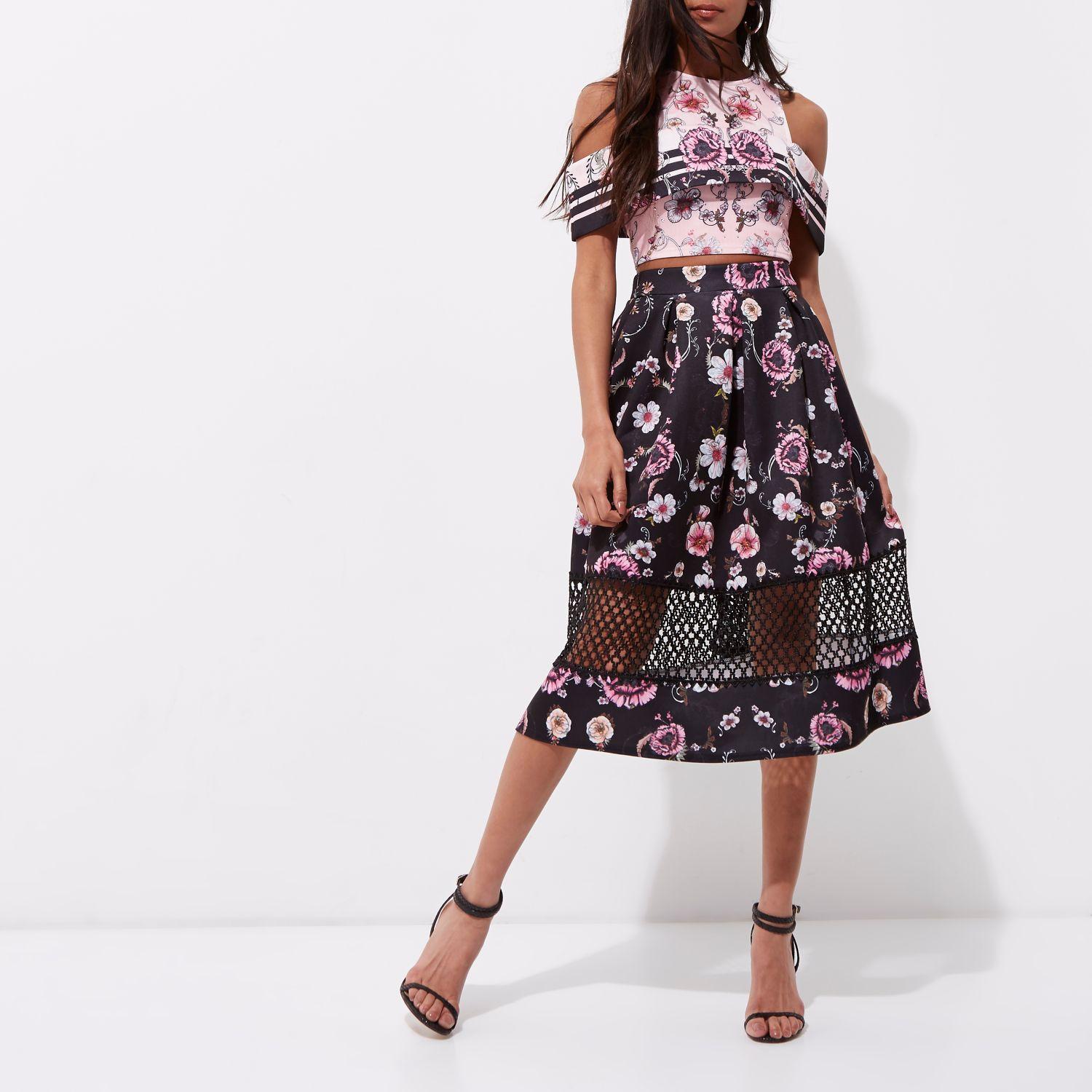 River Island Black Floral Printed Skirt River Island Black Floral Printed Skirt