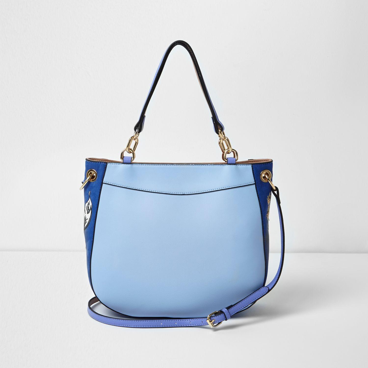 Lyst River island Blue Floral Embroidered Scoop Tote Bag in Blue