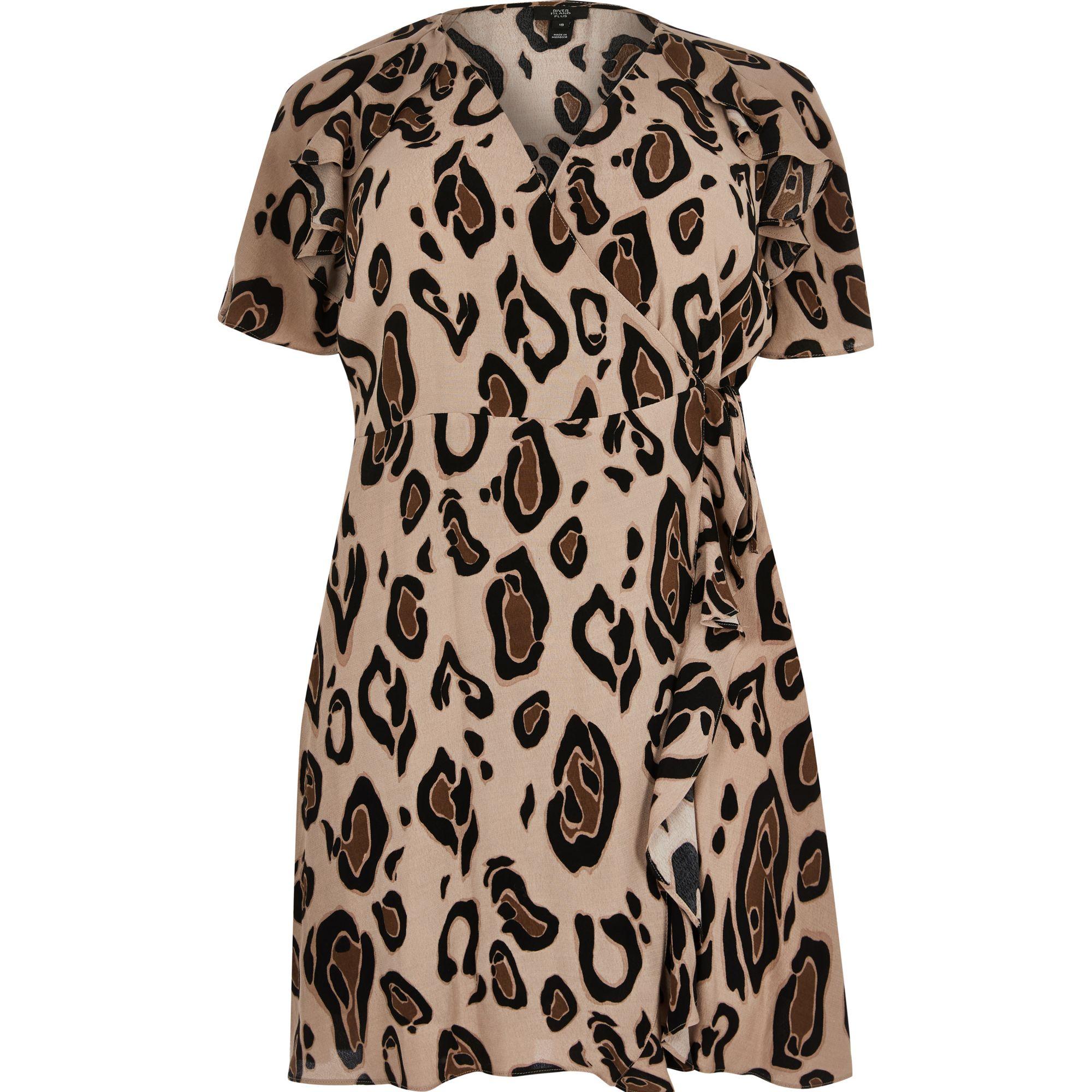 River Island Petite Brown Leopard Print Tea Dress - Lyst