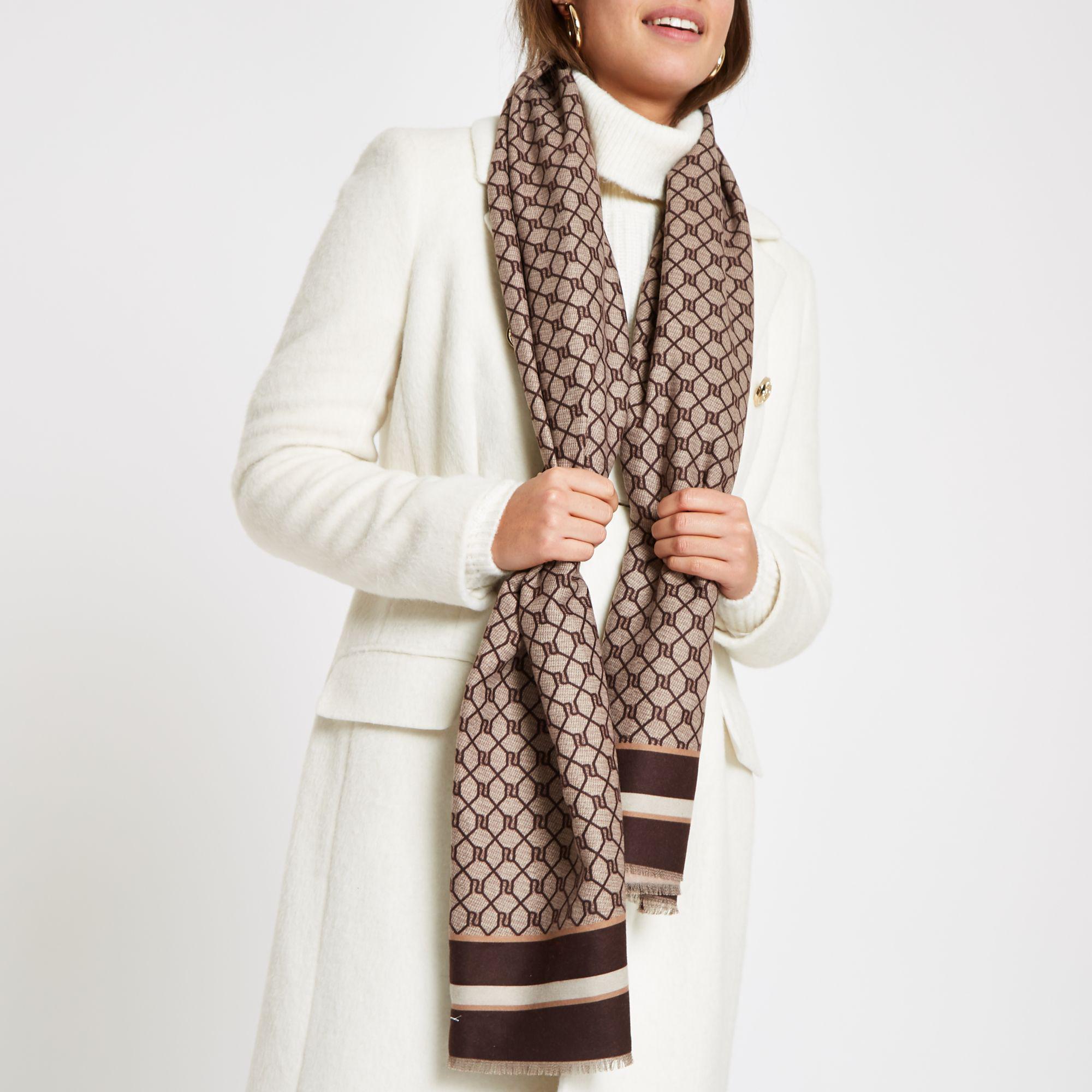 Lyst River Island Ri Monogram Print Scarf in Brown