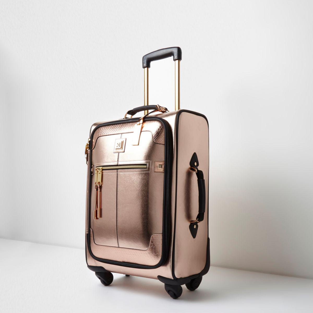 Lyst River Island Rose Gold Metallic Four Wheel Suitcase