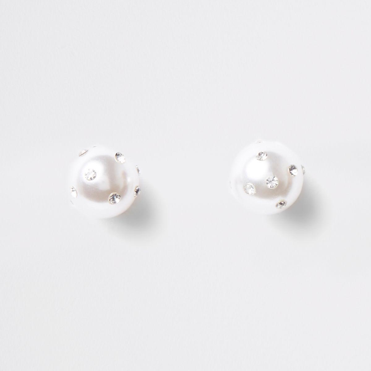 Lyst River Island White Large Faux Pearl Diamante Stud Earrings River Island Women S White Large Faux Pearl Diamante Stud Earrings