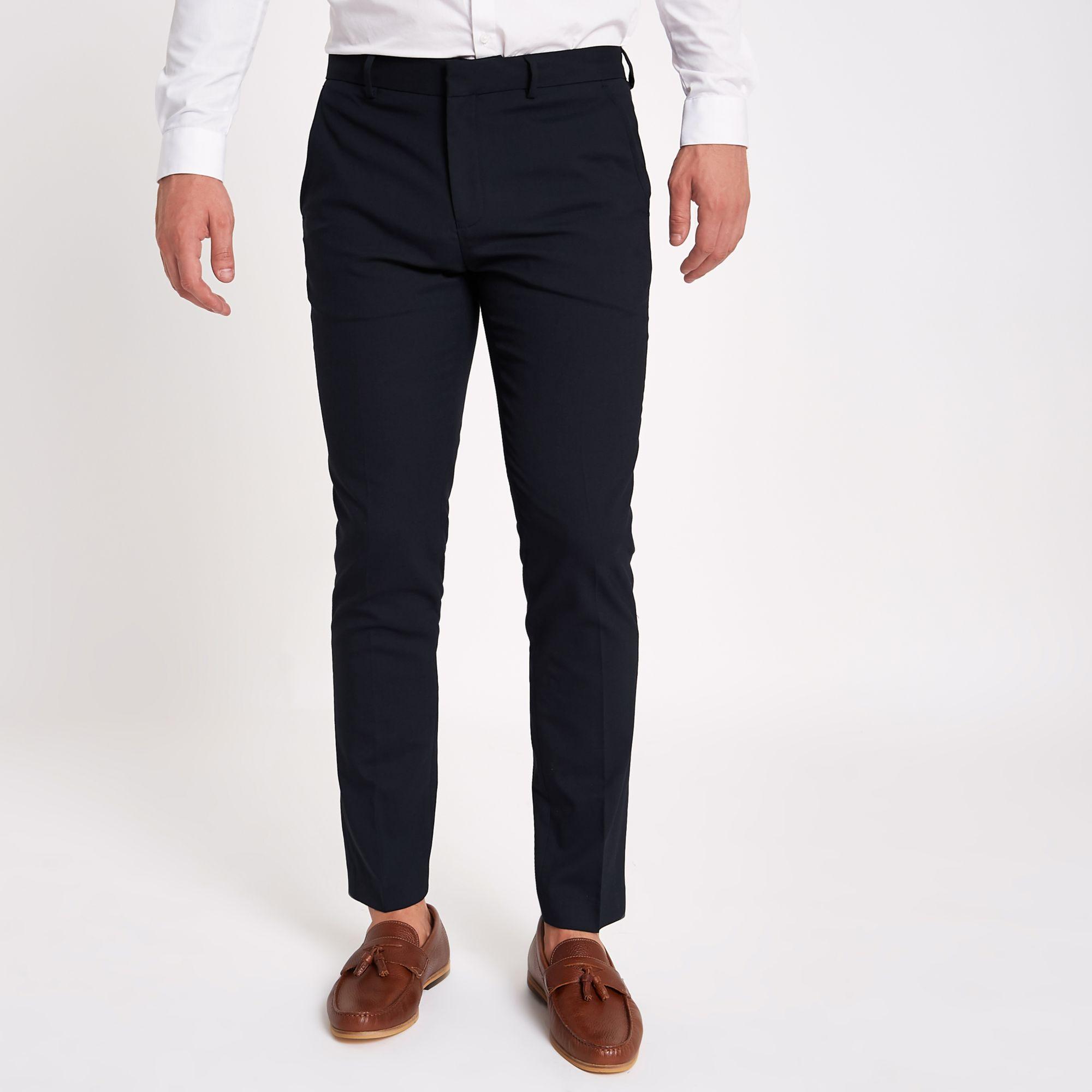 River Island Skinny Fit Smart Trousers in Blue for Men - Lyst