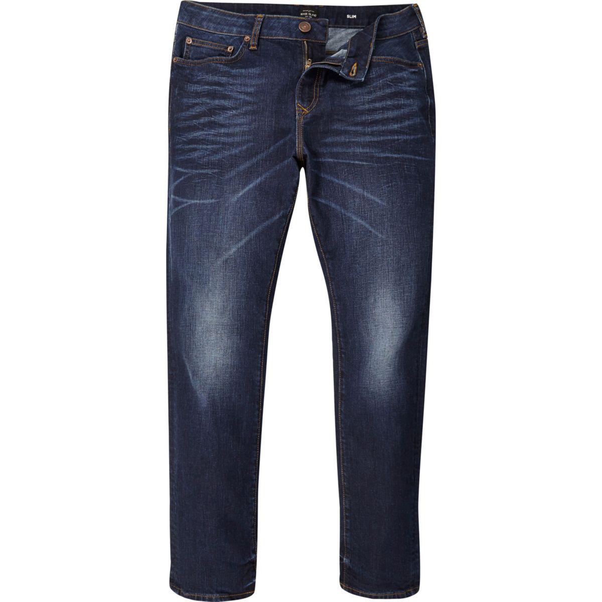 Lyst - River island Big And Tall Dark Blue Dylan Slim Fit Jeans in Blue ...