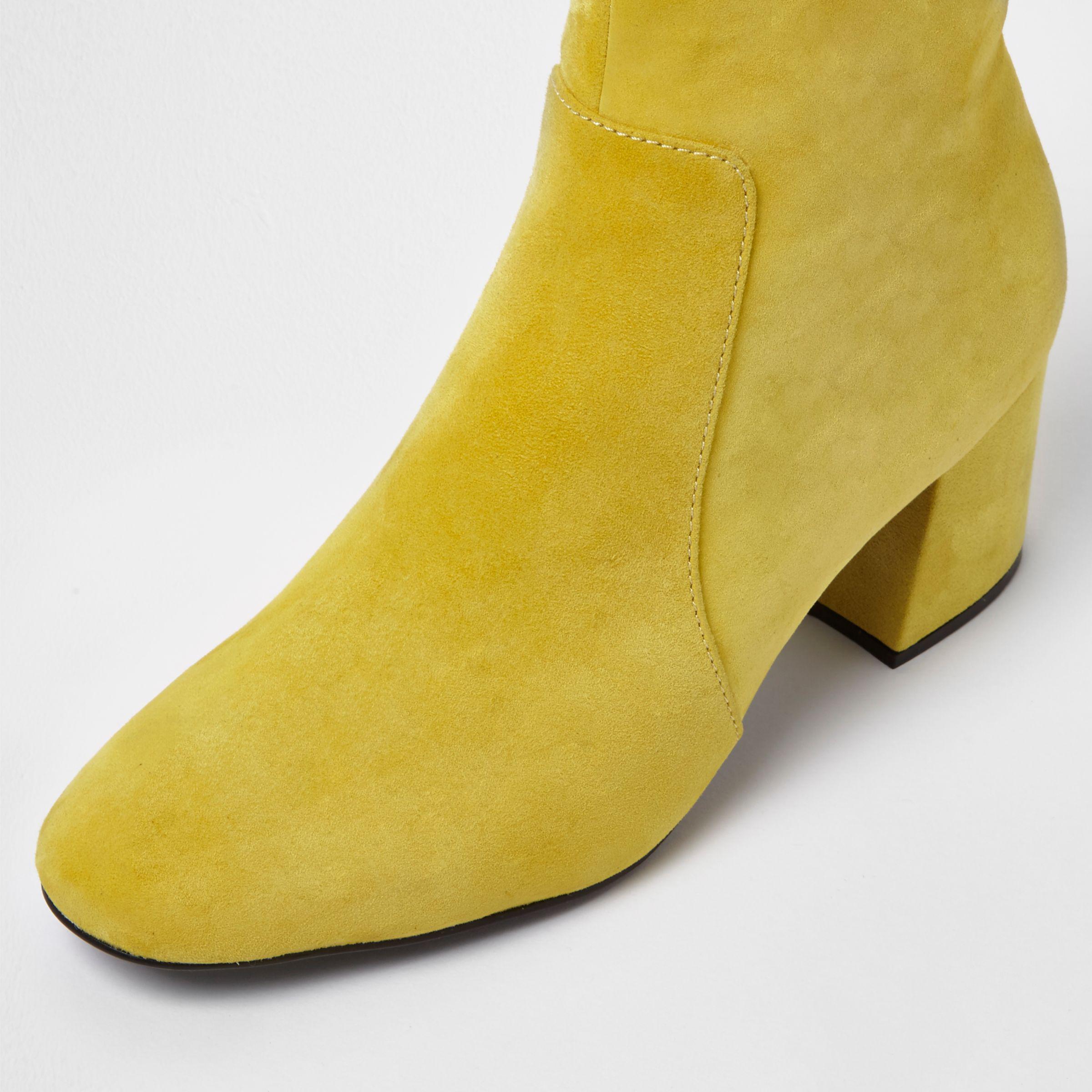 Lyst River Island Yellow Suede Block Heel Ankle Boots In Yellow 6197