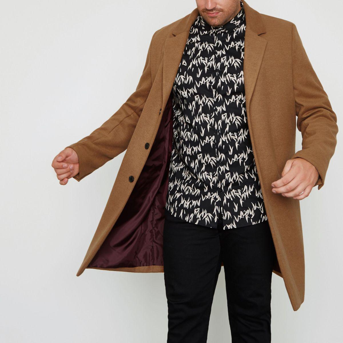 Lyst - River Island Big And Tall Camel Button-up Overcoat ...