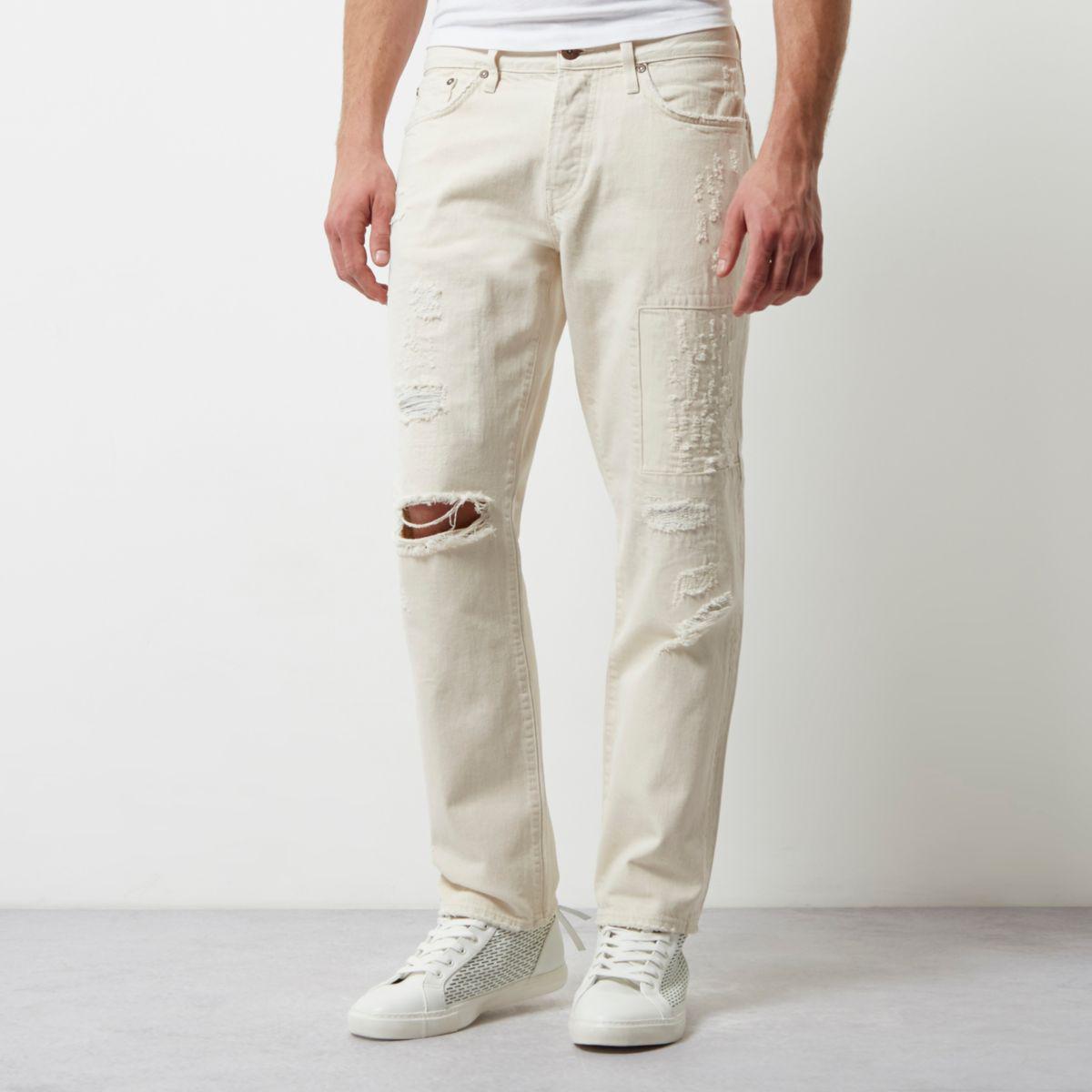 Lyst - River Island White Wash Distressed Loose Fit Cody Jeans in White ...