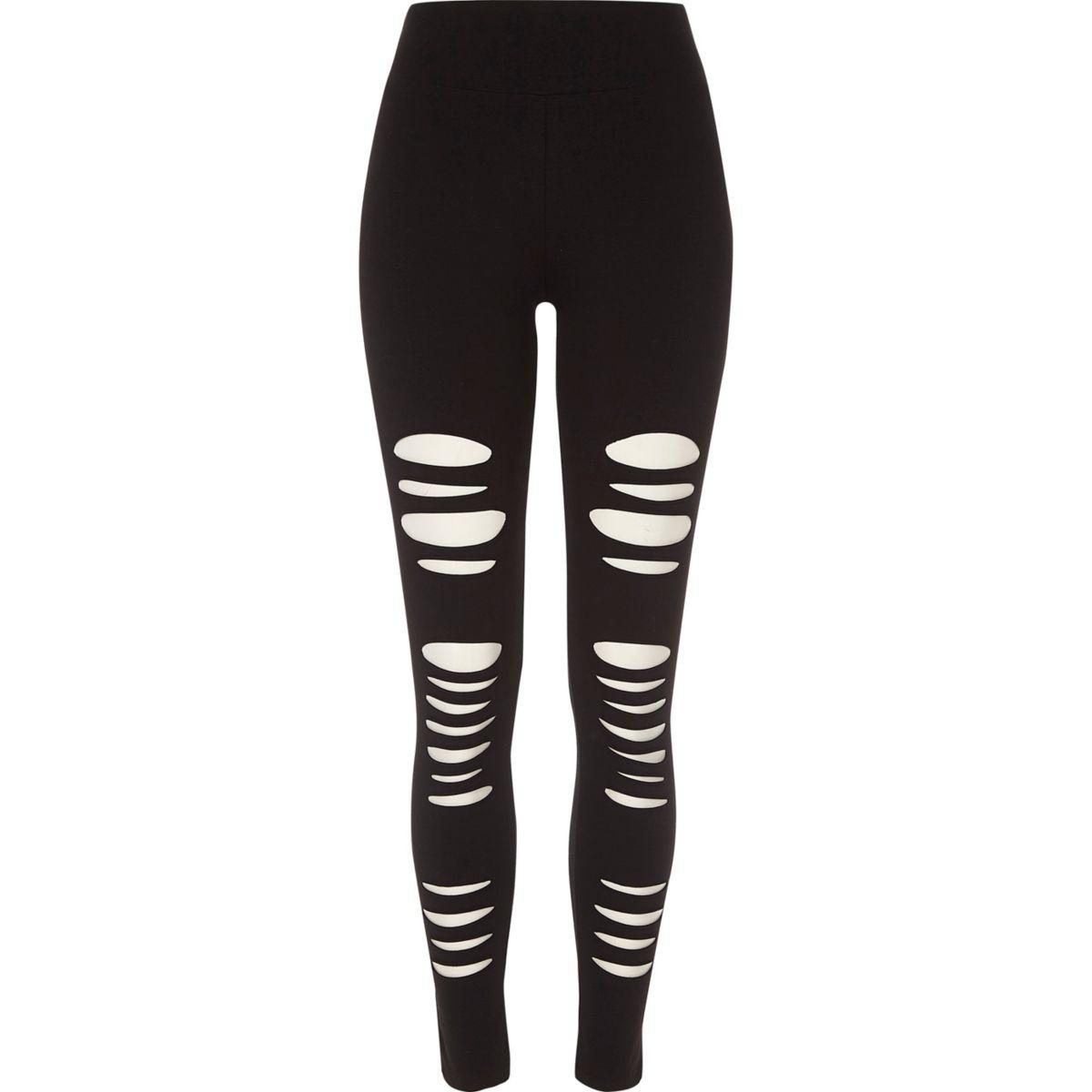 River island Black Ripped High Waisted Leggings in Black | Lyst
