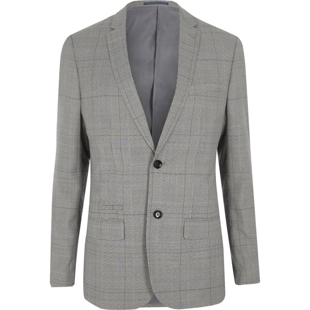 Lyst - River island Grey Check Slim Fit Suit Jacket Grey Check Slim Fit ...