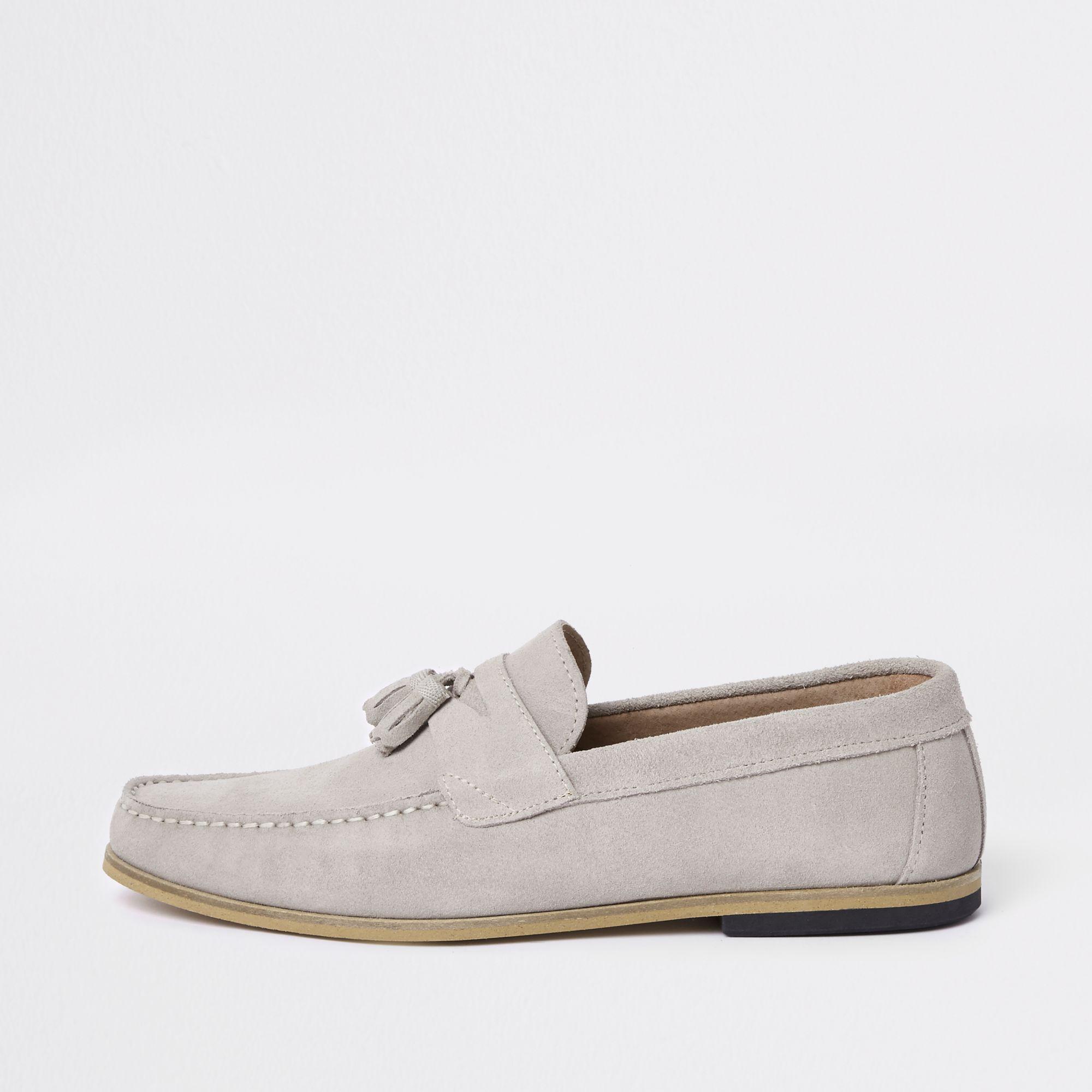 Lyst - River Island Ice Grey Suede Tassel Loafers in Gray for Men