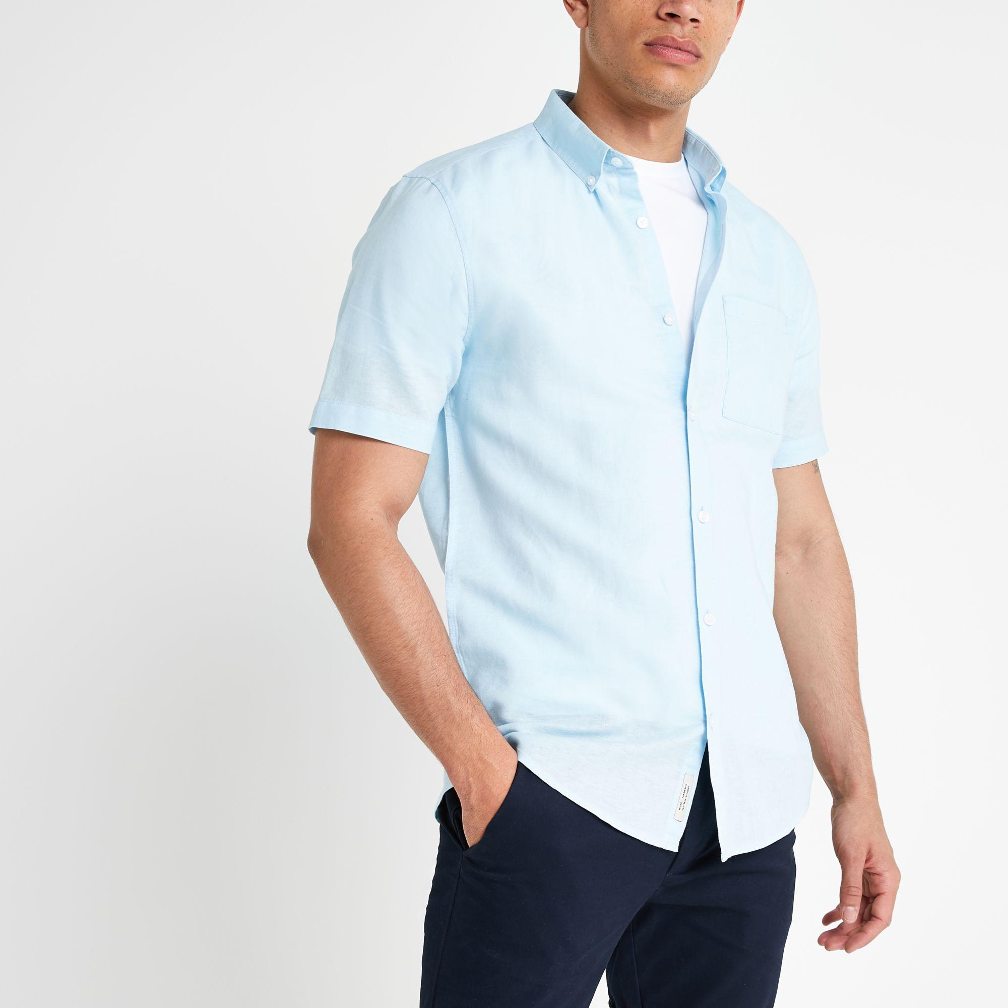 River Island Light Linen Short Sleeve Shirt in Blue for Men - Lyst