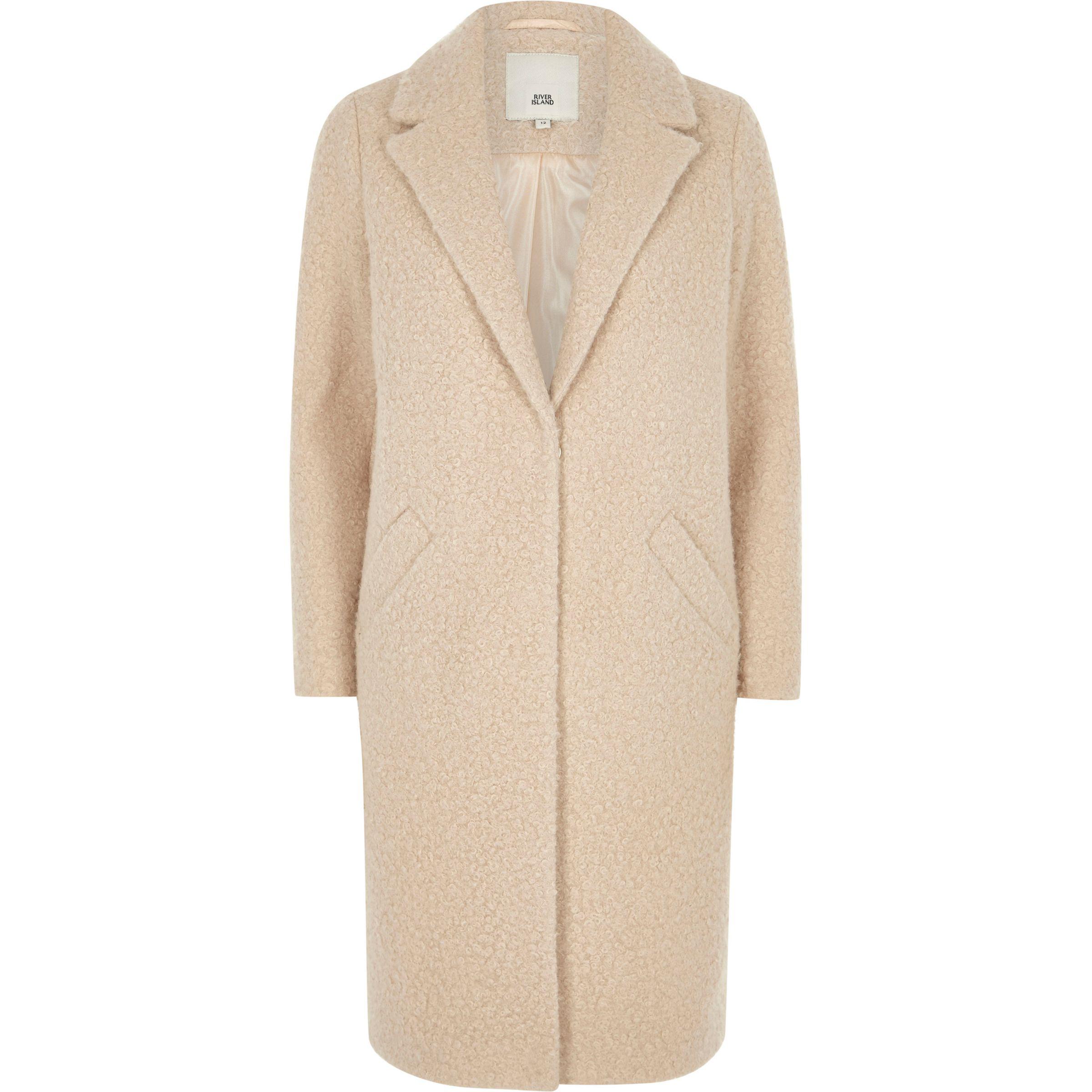 River Island Synthetic Cream Boucle Coat in Natural - Lyst