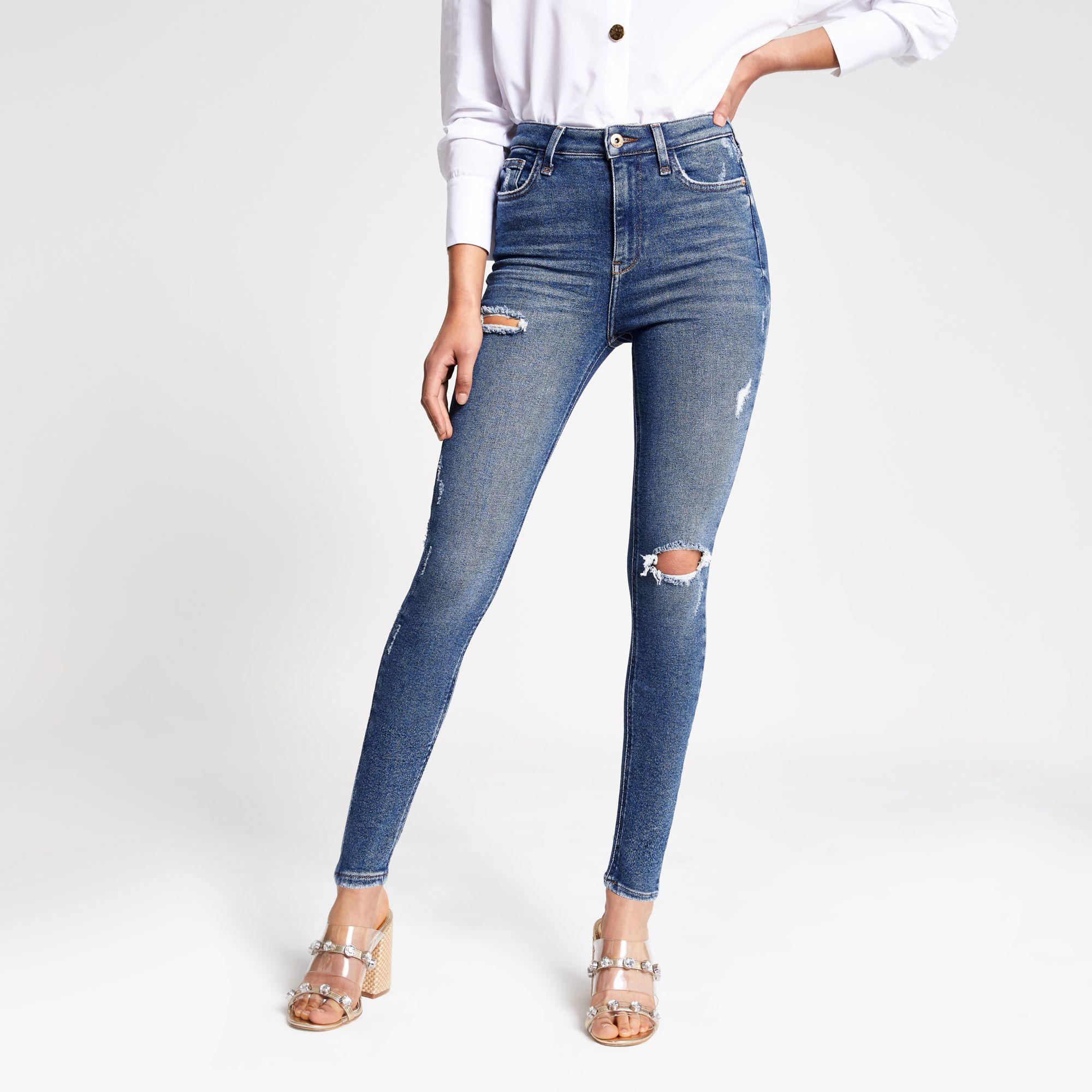 River Island Authentic Denim Hailey High Rise Ripped Jeans in Blue - Lyst