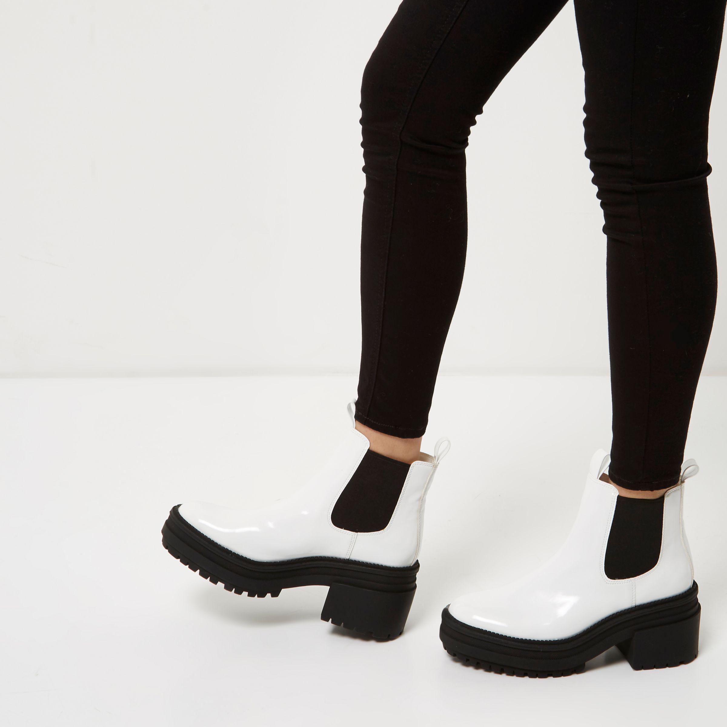 River Island White Block Heel Chelsea Boots in White - Lyst