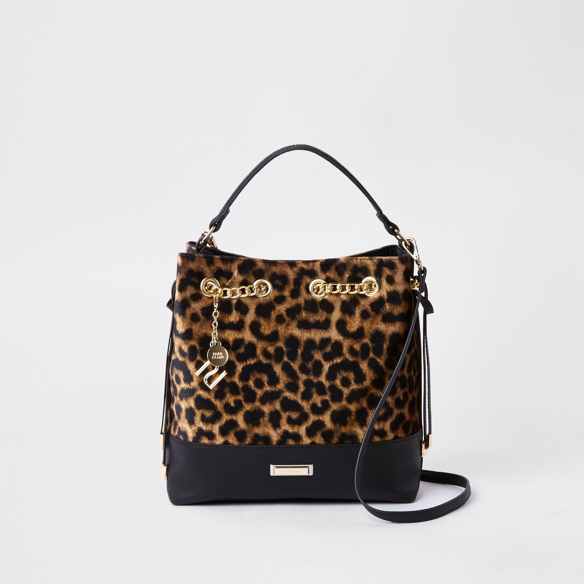 River Island Dark Leopard Print Bucket Bag In Brown Lyst