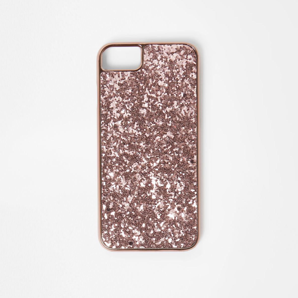 River Island Rose Gold Tone Glitter Phone Case Rose Gold Tone Glitter