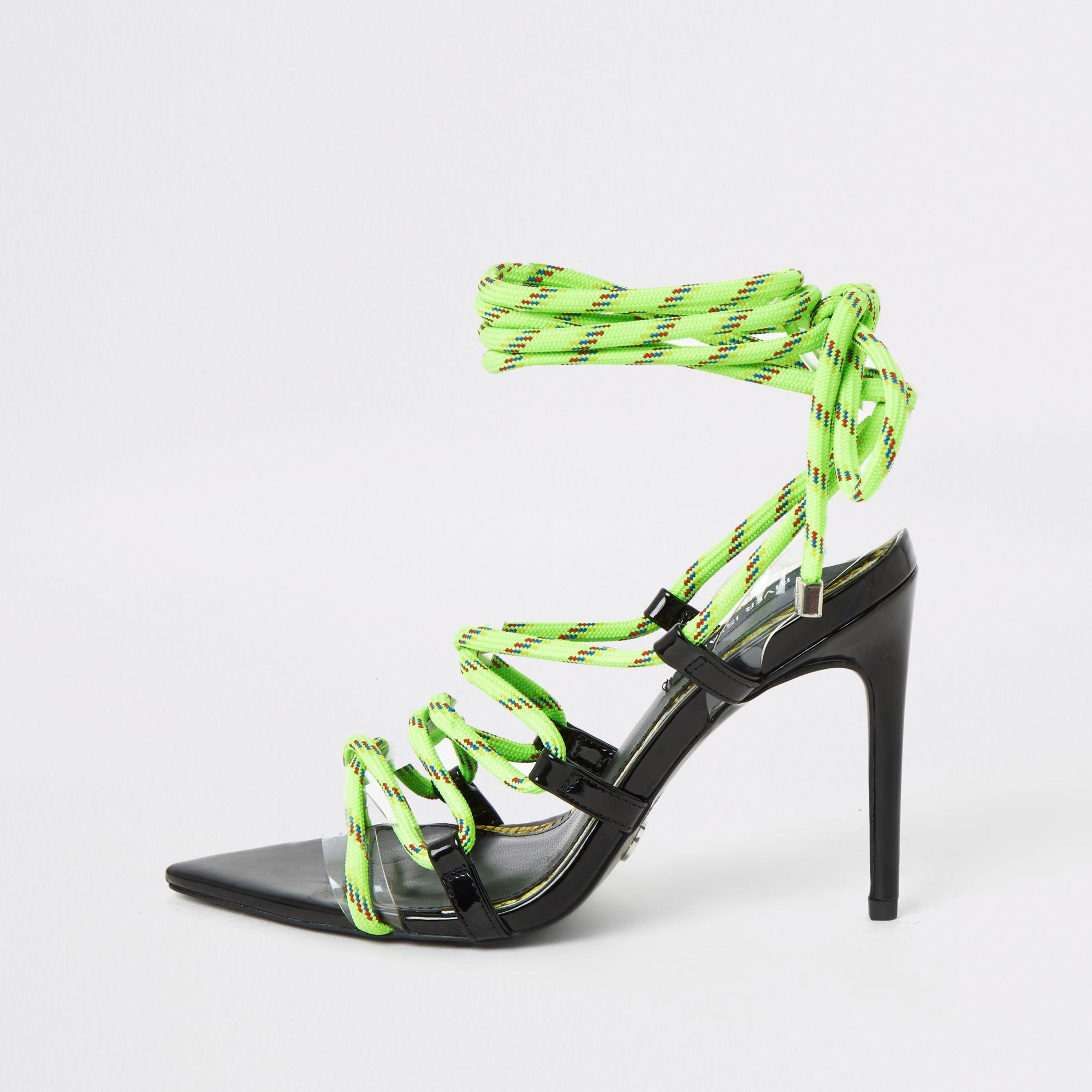 River Island Neon Green Lace-up Skinny Heel Sandal - Lyst