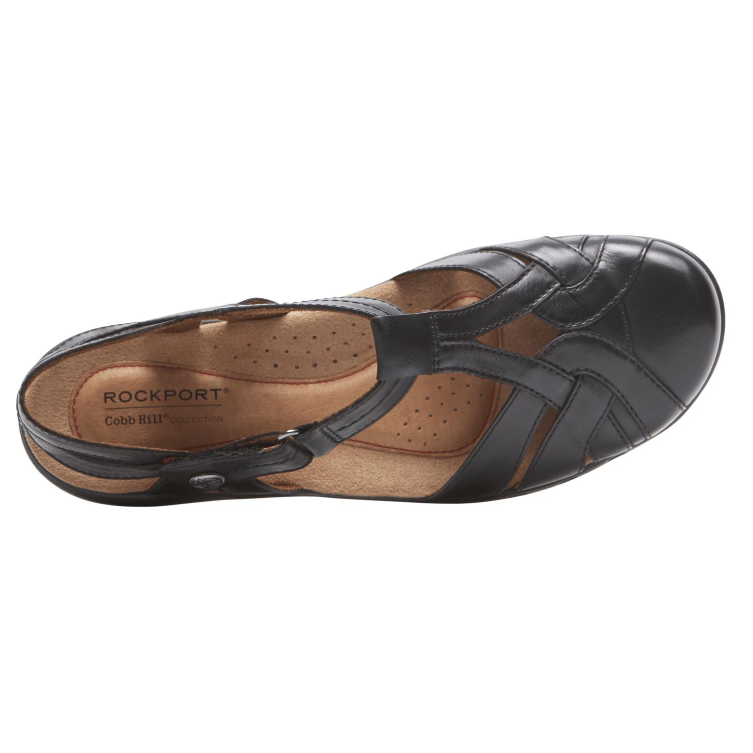 Rockport Cobb Hill Penfield T Strap Sandal in Black Leather (Black ...