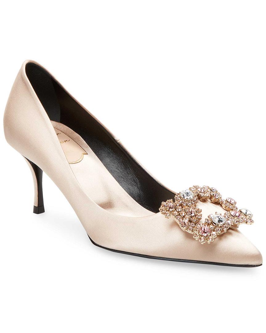roger vivier flower strass buckle pumps in satin