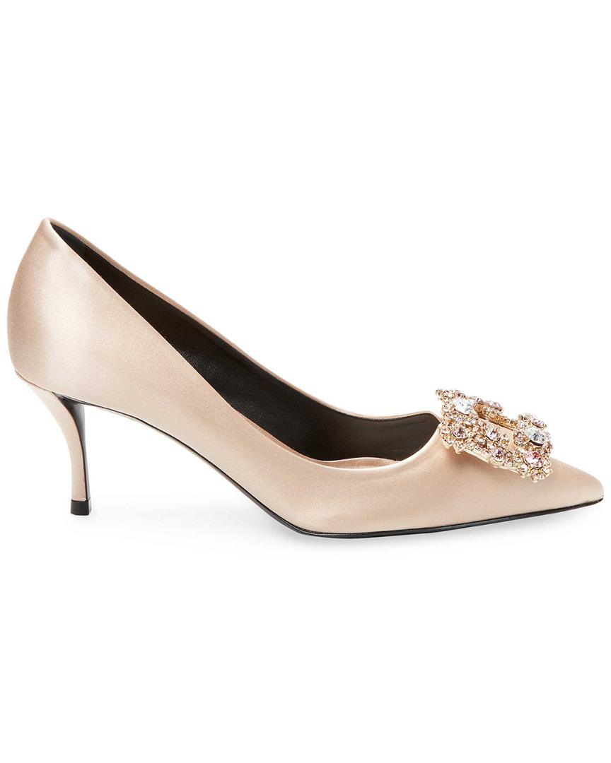 roger vivier flower strass buckle pumps in satin