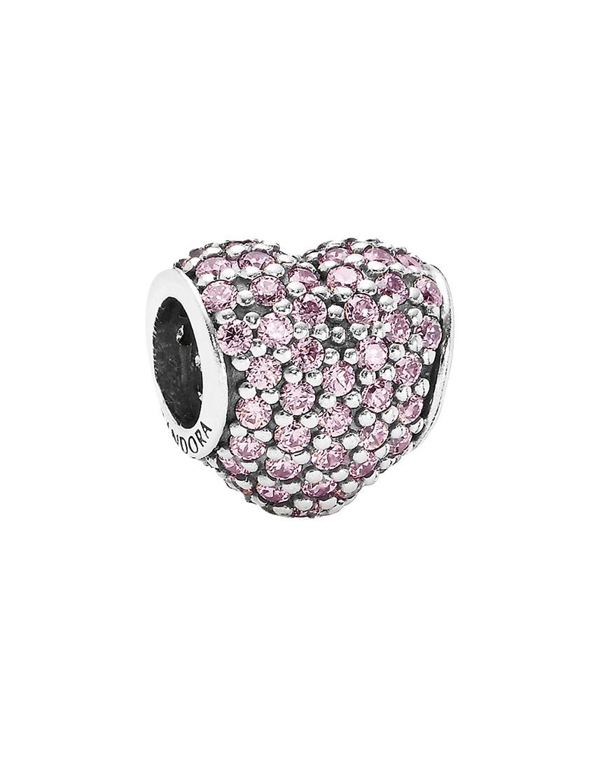 PANDORA Silver Pave Pink Cz Heart Charm - Lyst