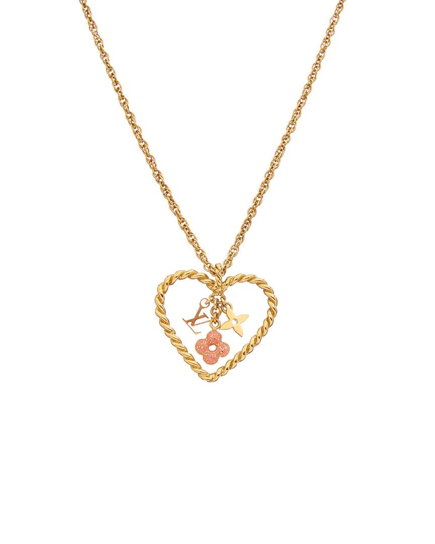 Louis Vuitton Necklace Sweet Heart Monogram Gold LV Logo Flower