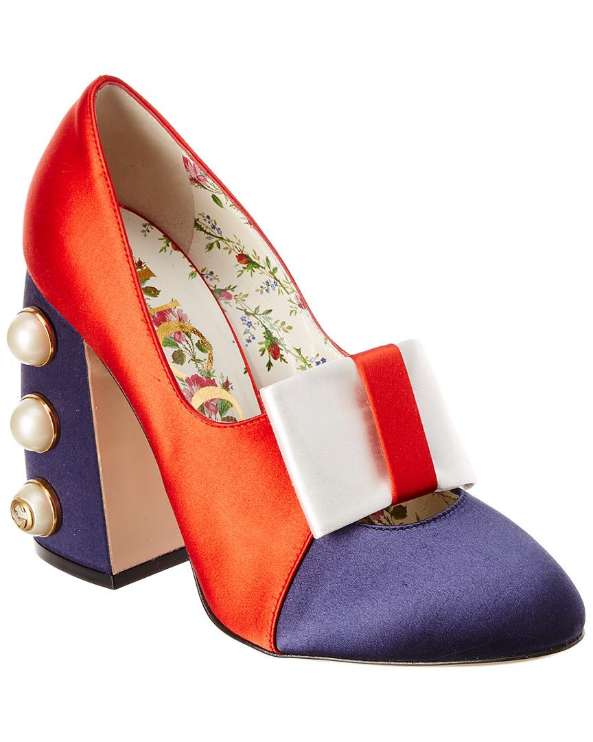  Gucci  Luna  Satin Studded Pump in Red Lyst