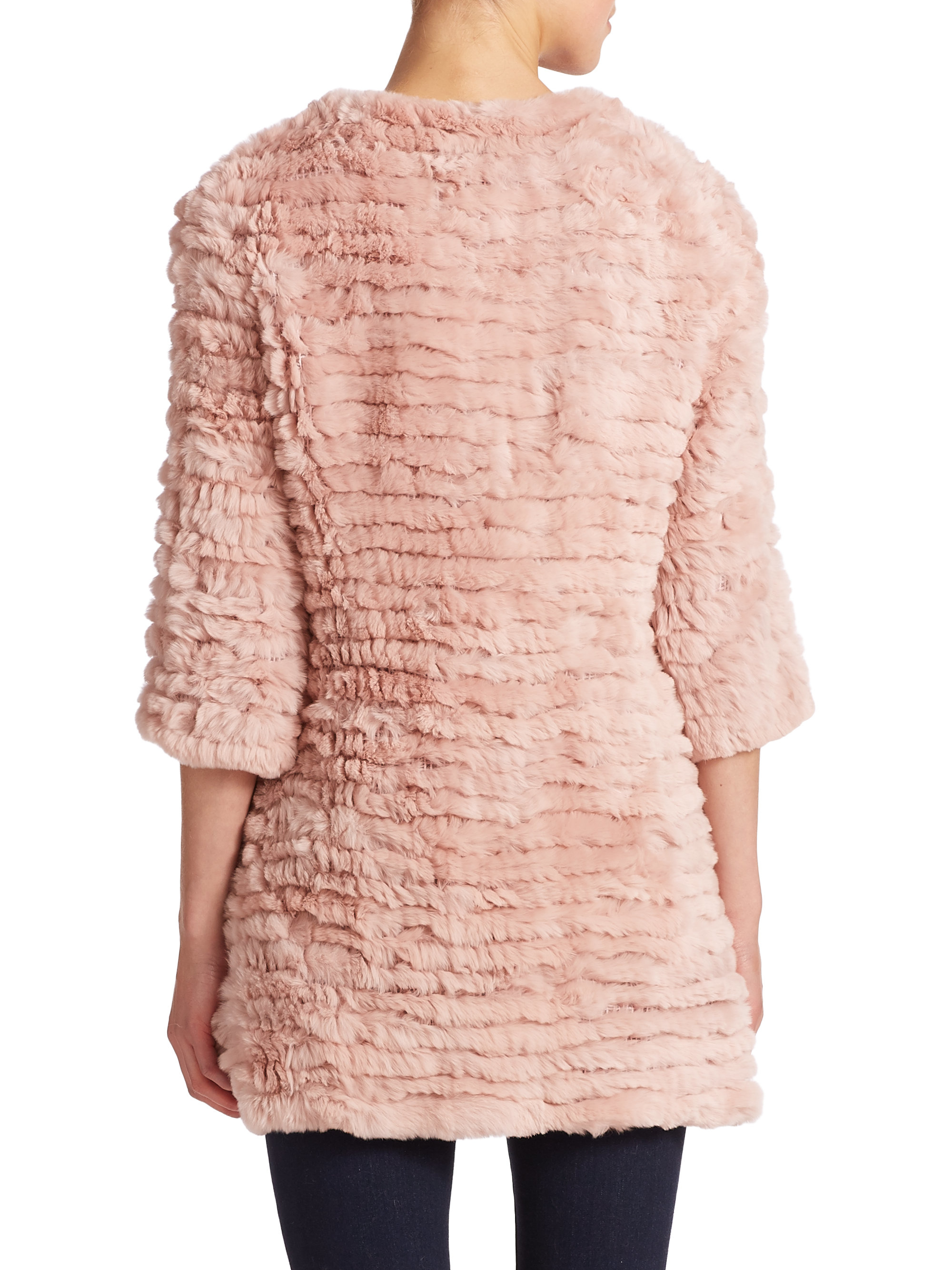 Lyst - Adrienne Landau Knit Rabbit Fur Coat in Pink
