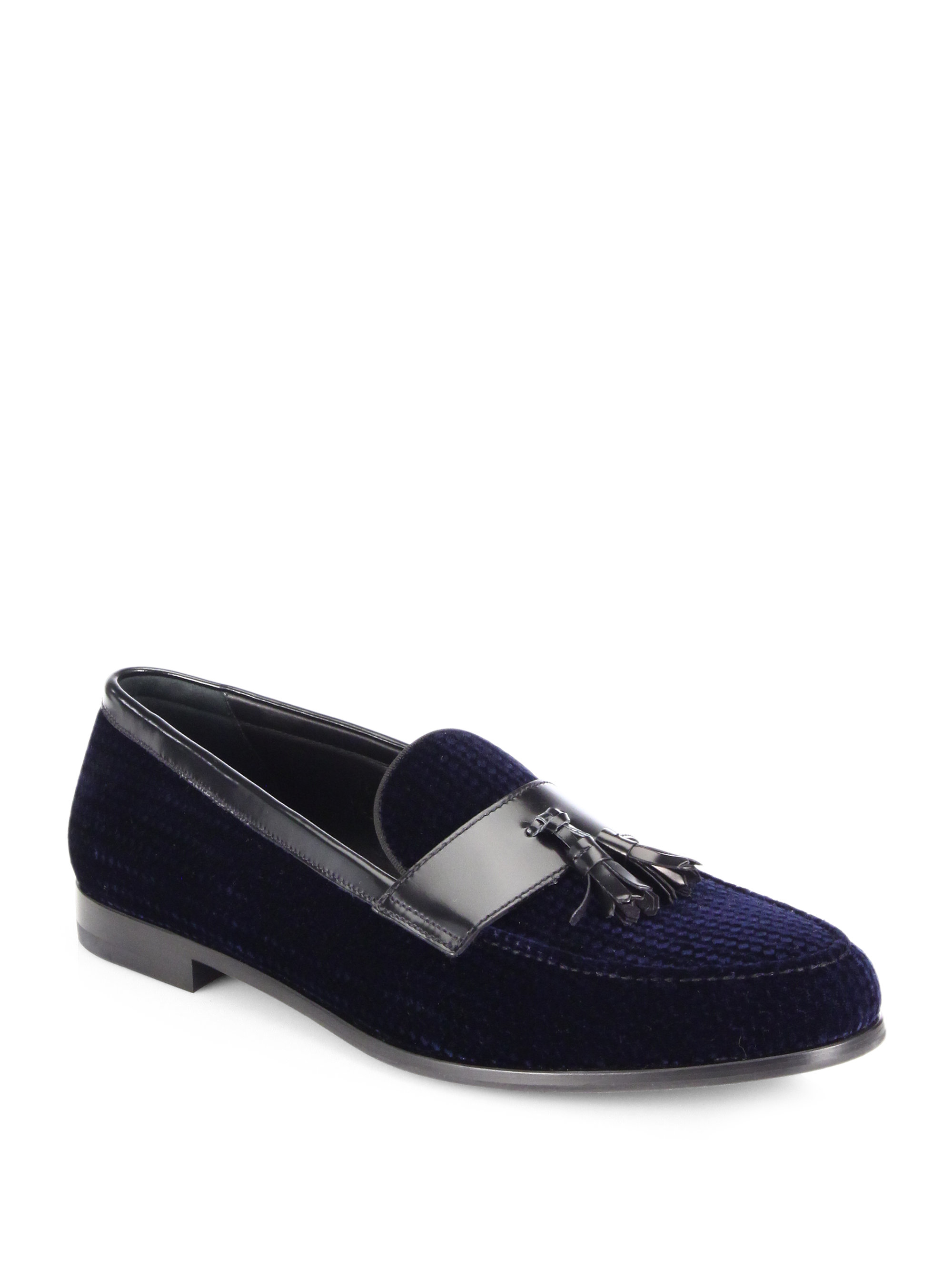 Lyst - Giorgio Armani Textured Velvet Tasseled Loafers in Blue for Men