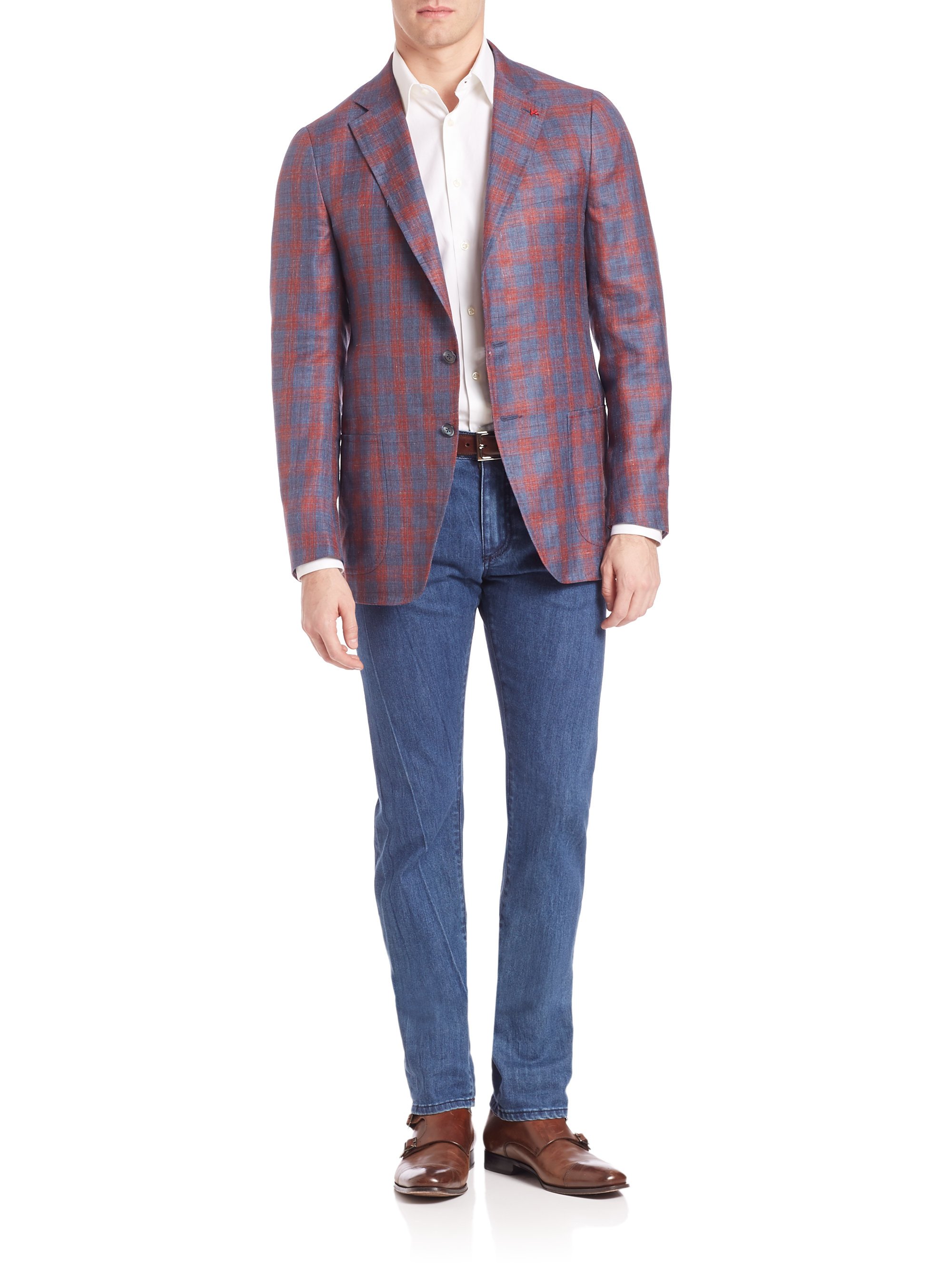 Lyst - Isaia Plaid Sportcoat in Blue for Men