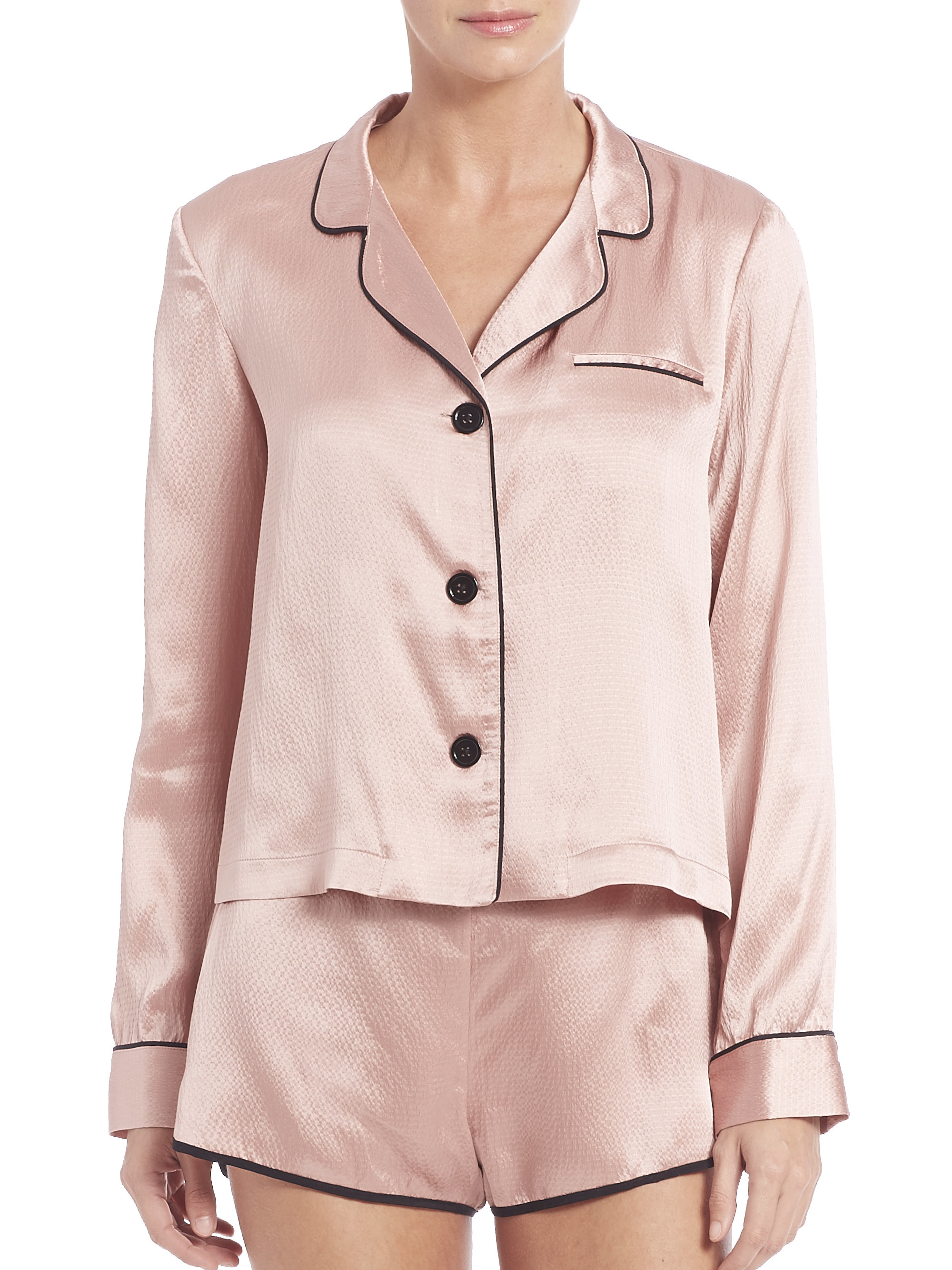 Lyst Fleur du mal Silk Pajama Top in Pink