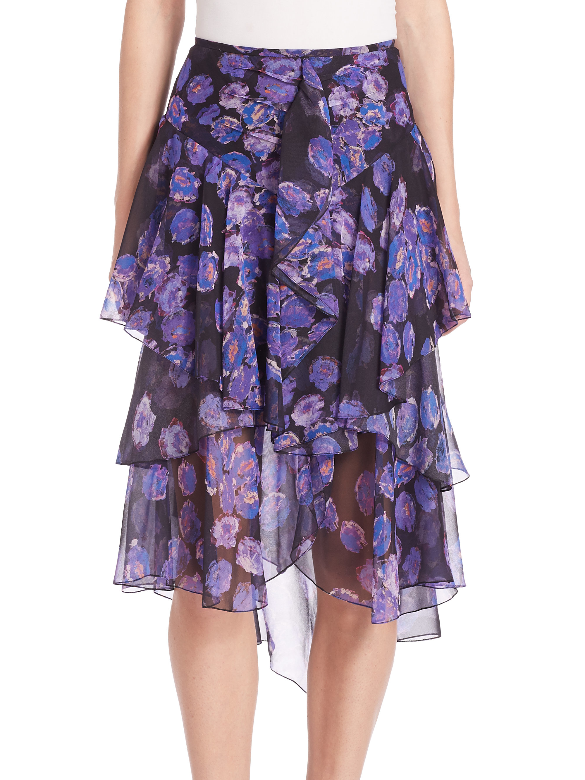 Jason wu Ruffled Floral Chiffon Skirt in Blue | Lyst