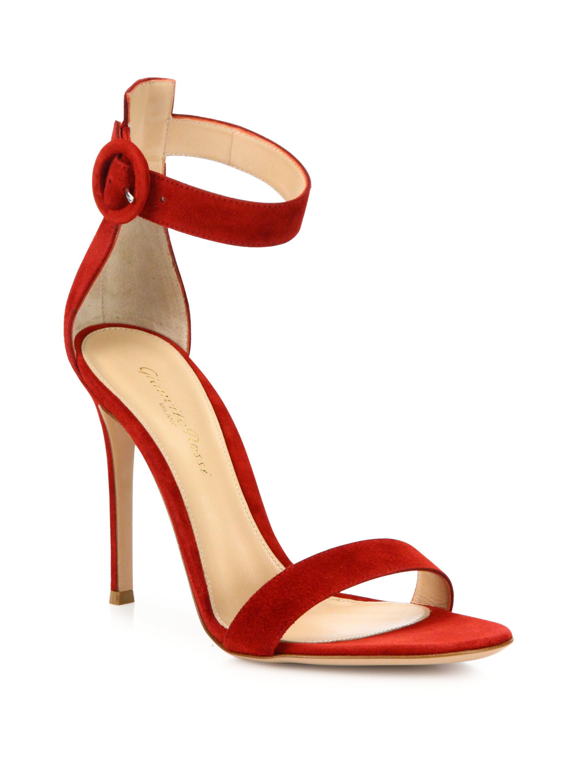 Gianvito rossi Portofino Suede Ankle-strap Sandals in Red | Lyst