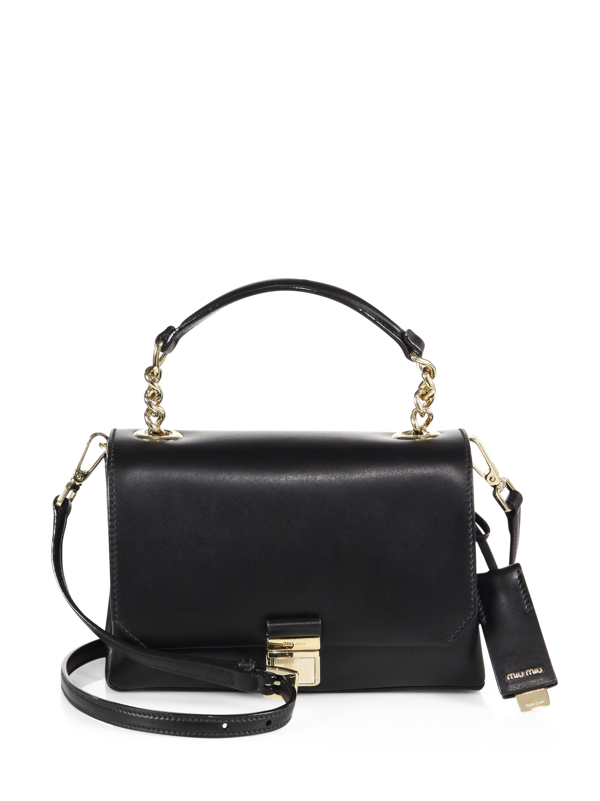 Lyst Miu Ultimate Small Leather Chain Satchel In Black Gallery