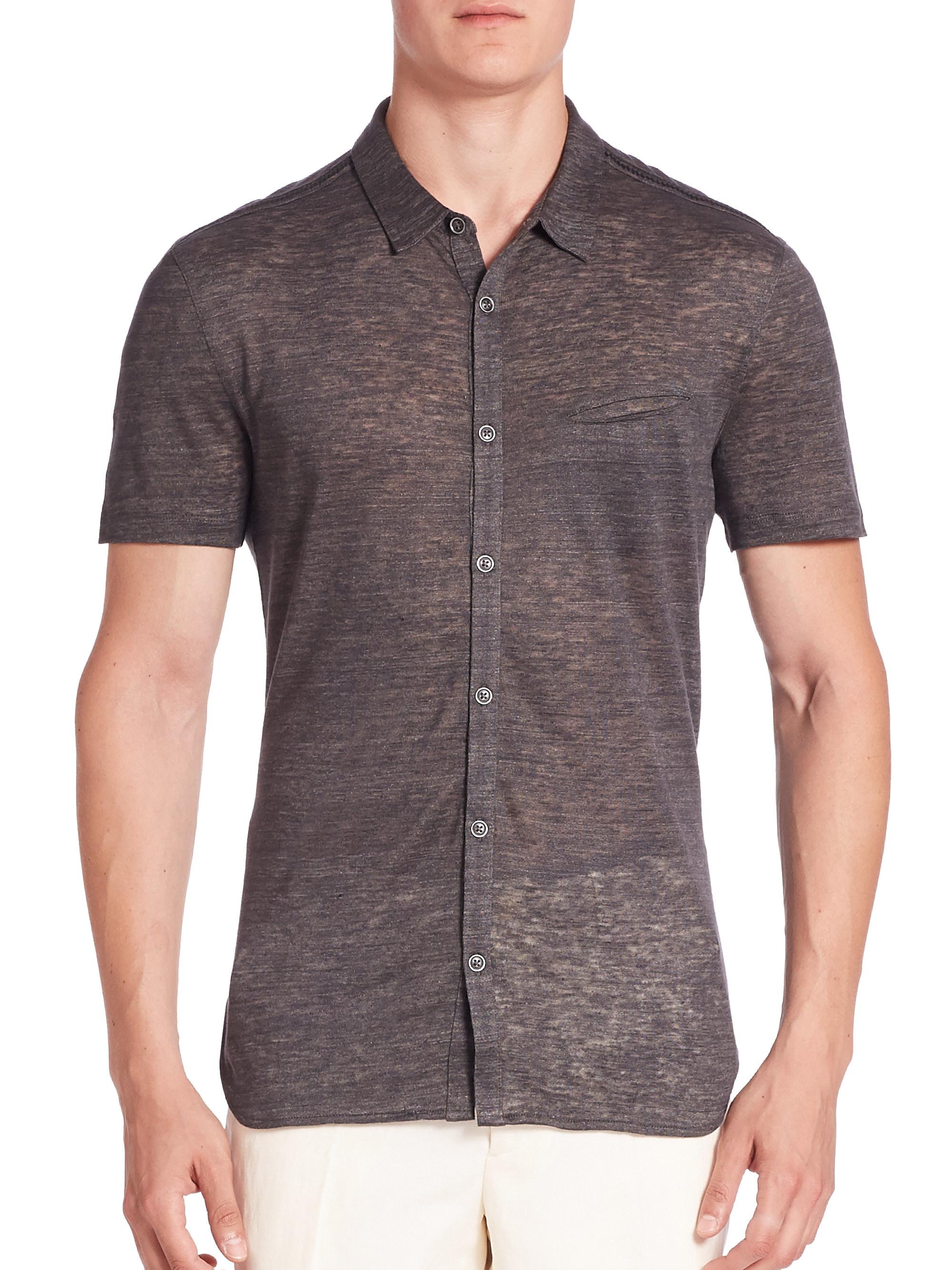 John varvatos Knit Casual Button-down Shirt in Gray for Men | Lyst