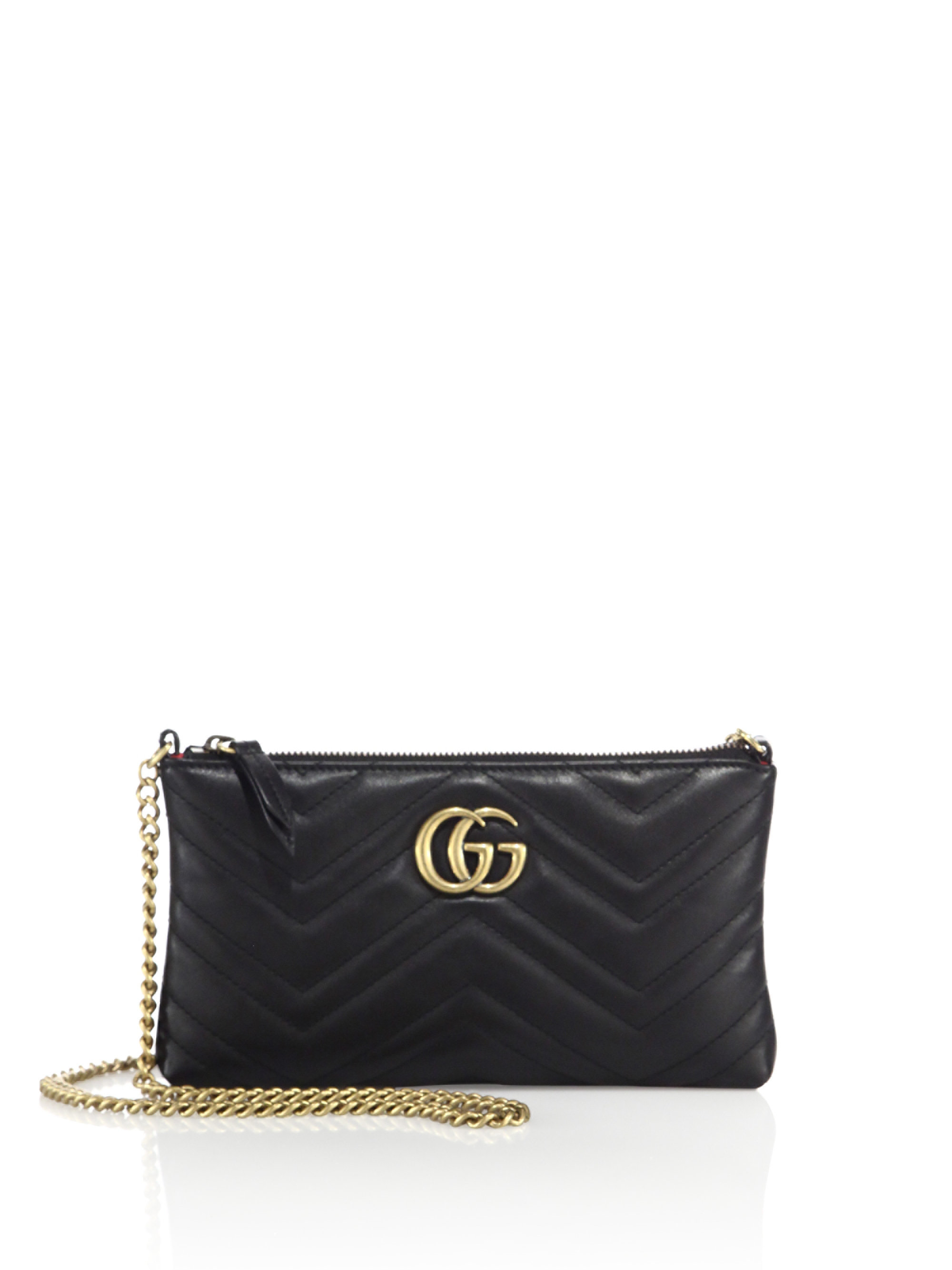 Gucci Quilted Leather Chain Wristlet in Black | Lyst