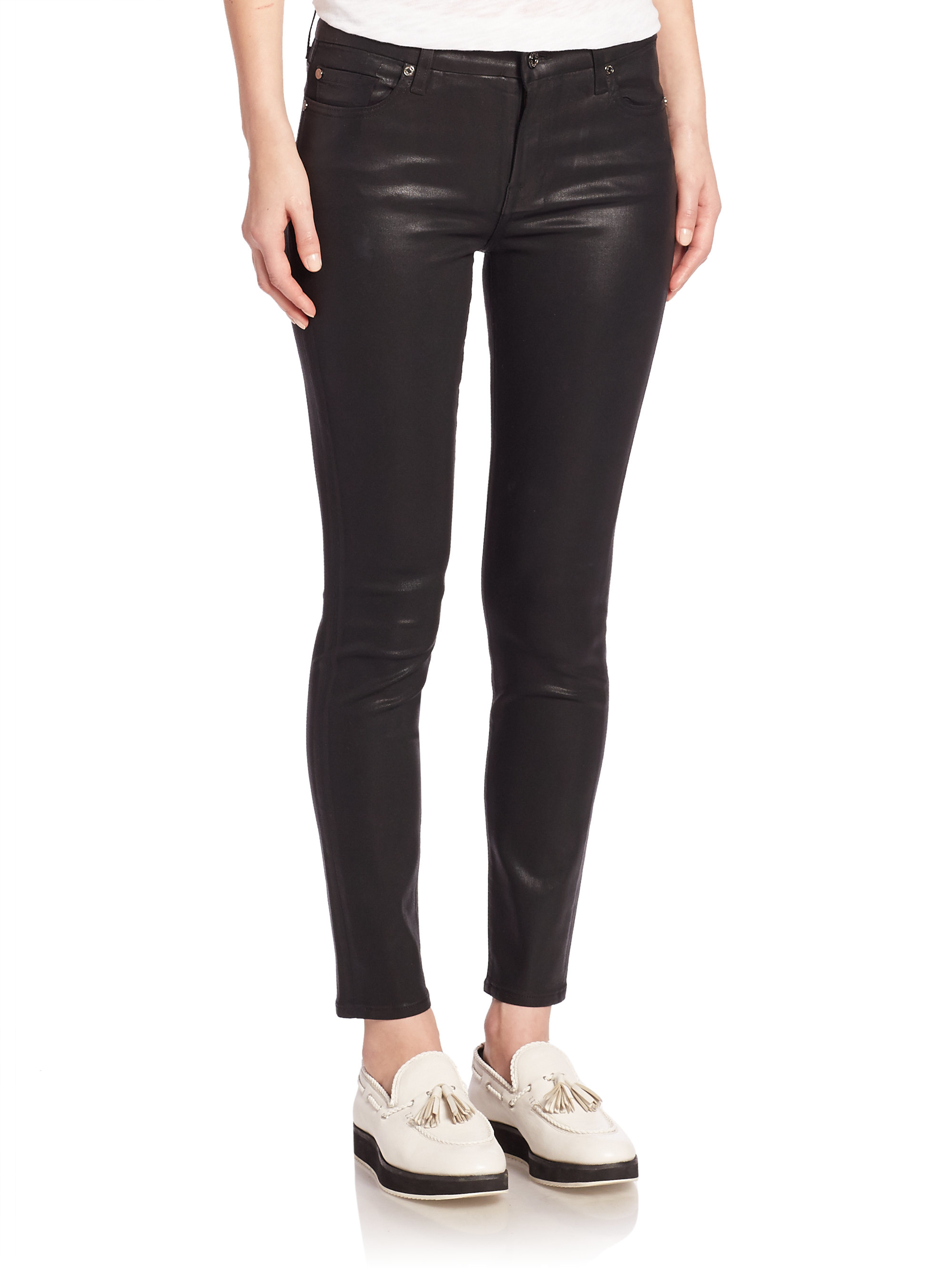 7 for all mankind Ankle Skinny Coated Jeans in Black | Lyst