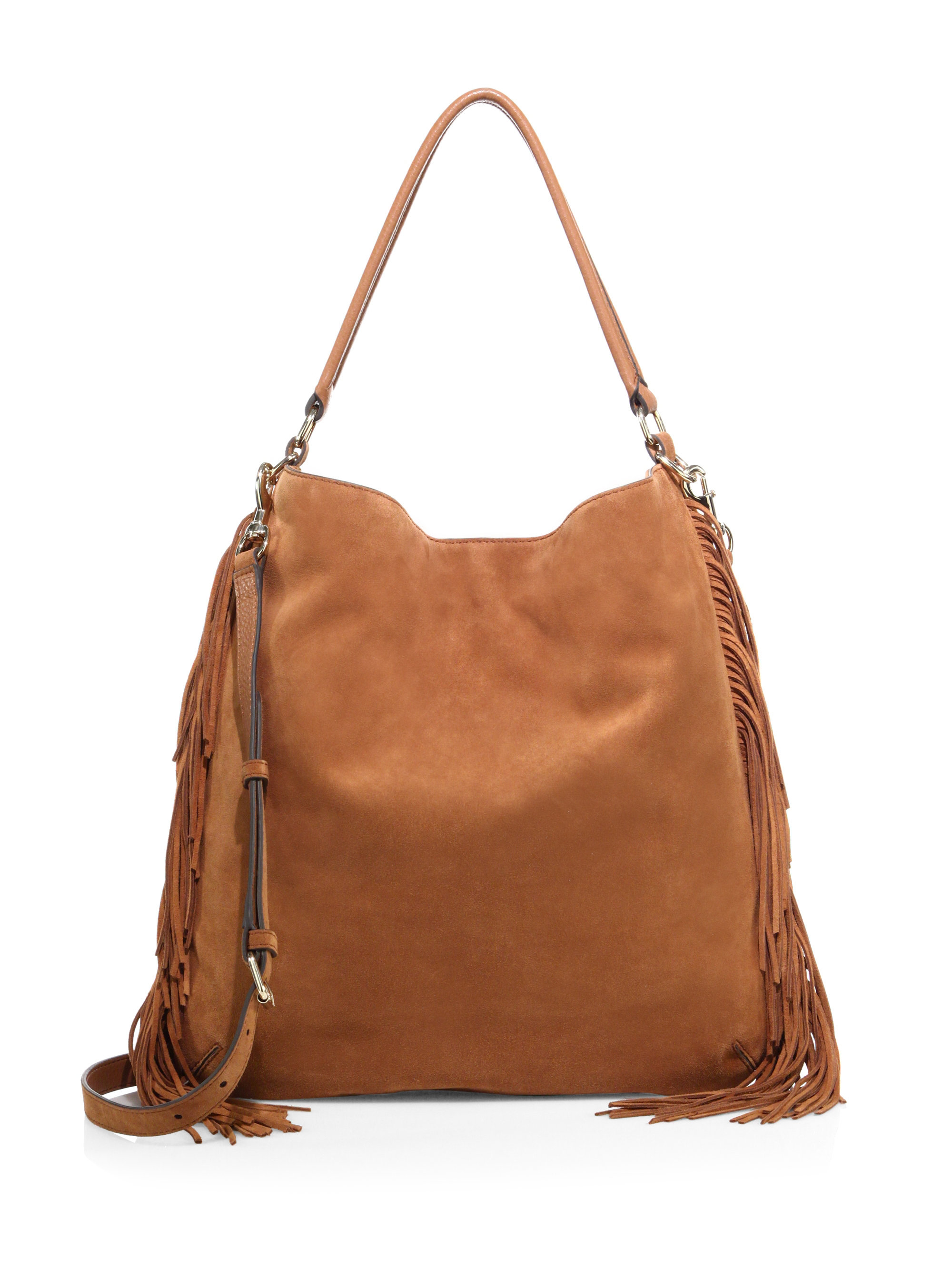 Rebecca Minkoff Clark Fringed Suede Hobo Bag in Brown - Lyst